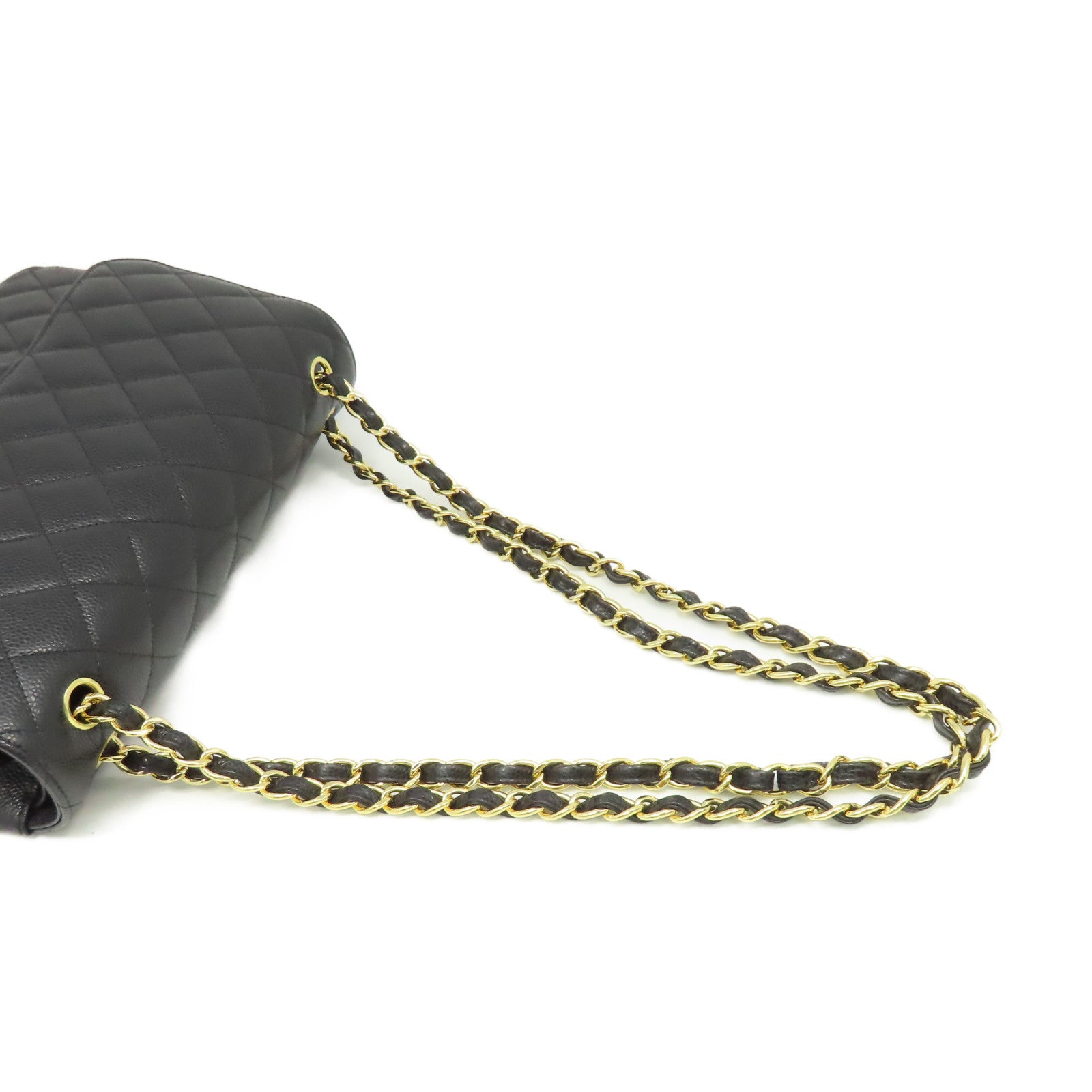CHANEL 菱格Caviar皮革Jumbo Shoulder Bag金扣鏈帶肩背袋黑色
