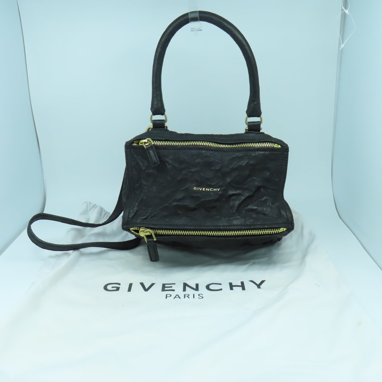GIVENCHY 牛皮皮革Mini Pandora金扣手挽肩背兩用袋黑色