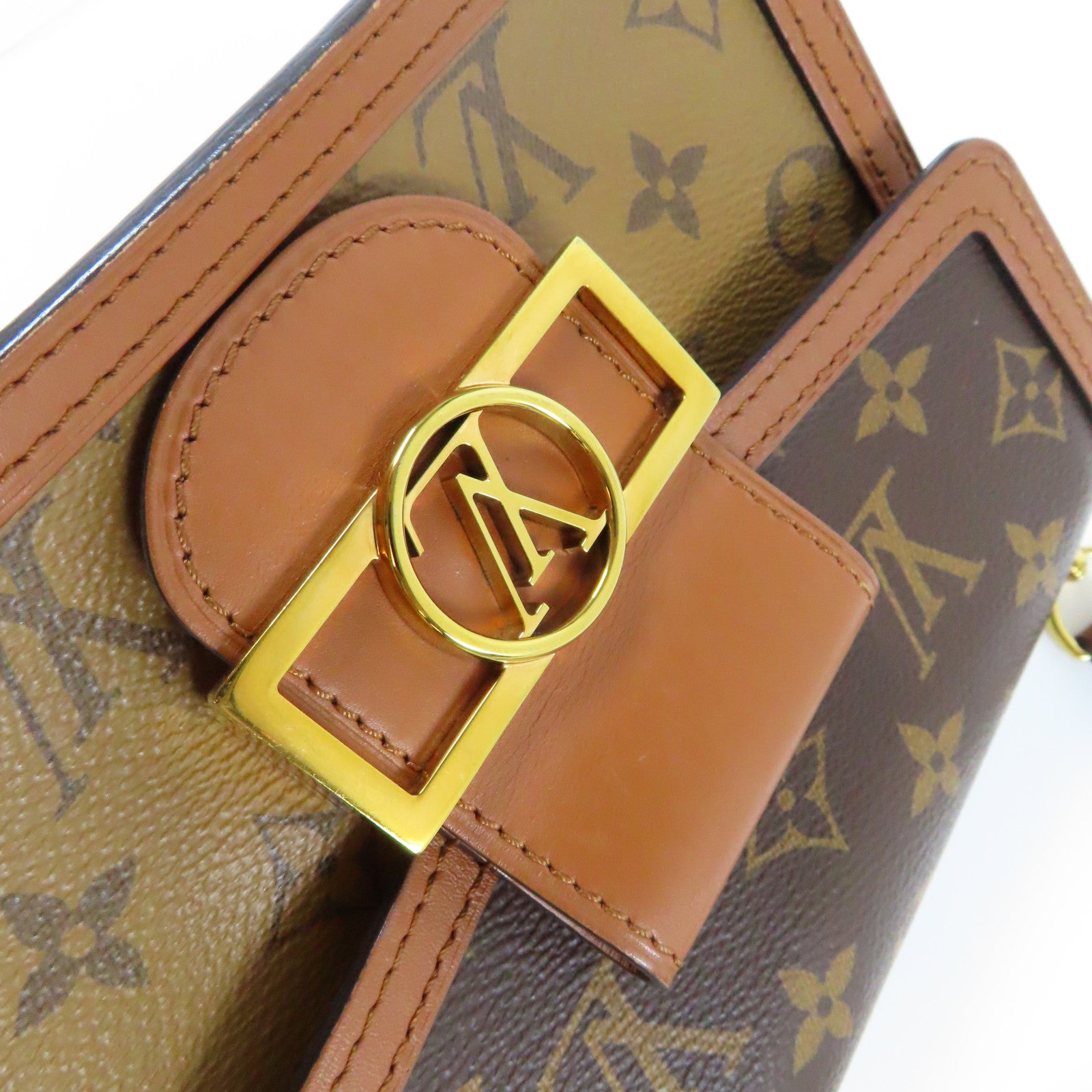 LOUIS VUITTON Monogram Reverse Mini Dauphino金扣肩背袋啡色
