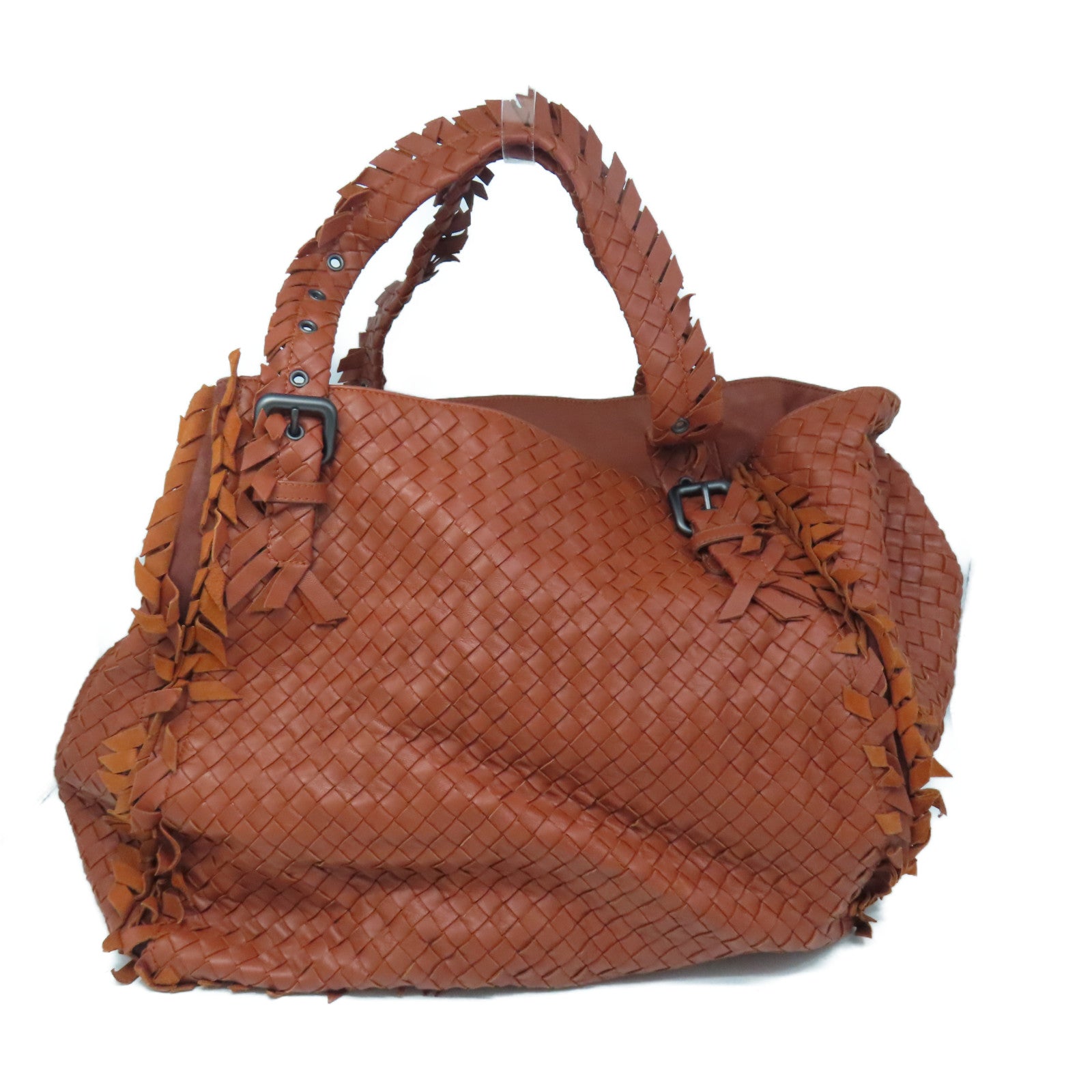 BOTTEGA VENETA Textured Leather Shoulder Bag Gold Buckle Brown