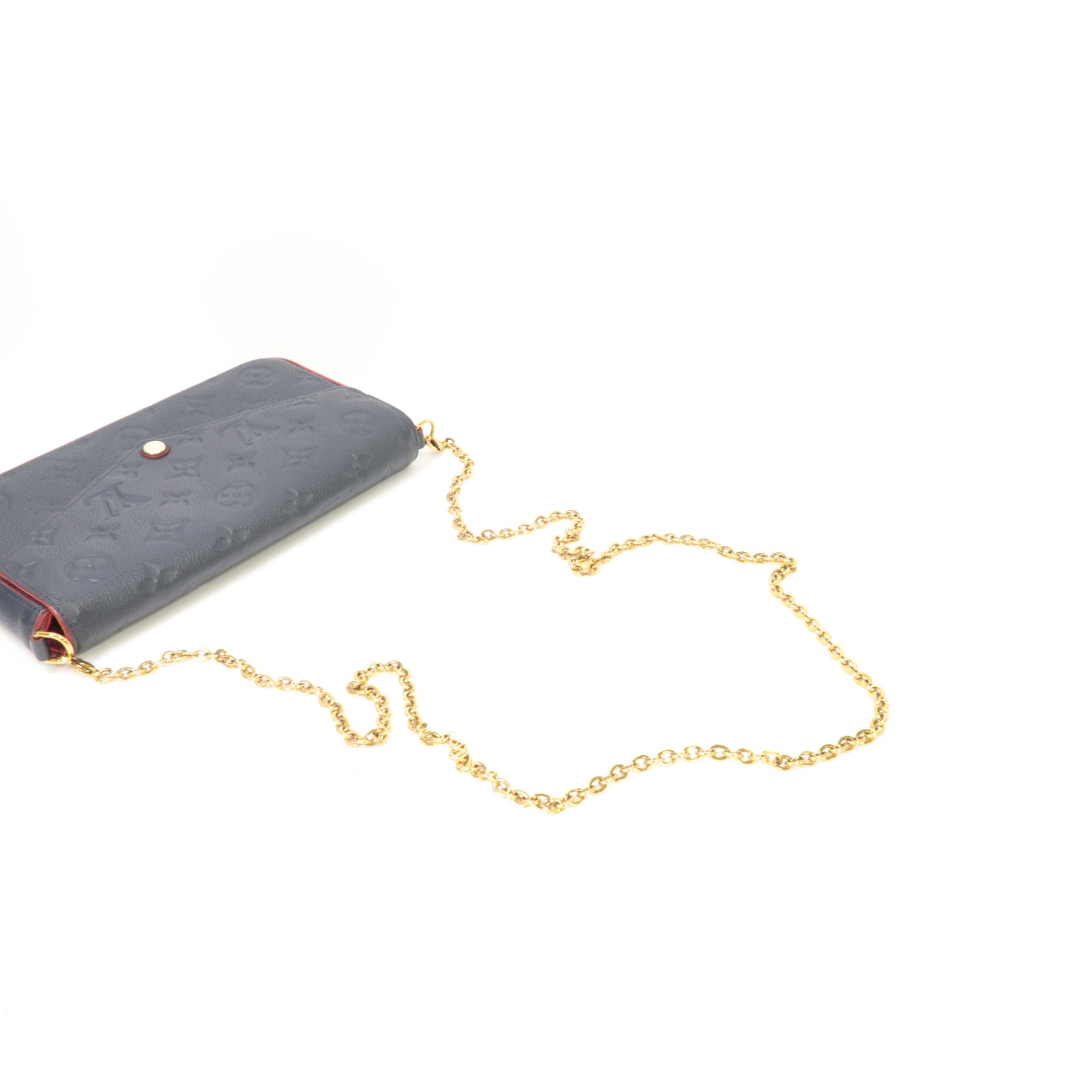 LOUIS VUITTON Monogram Empreinte Felicie Pochette金扣鏈帶肩背袋深藍色