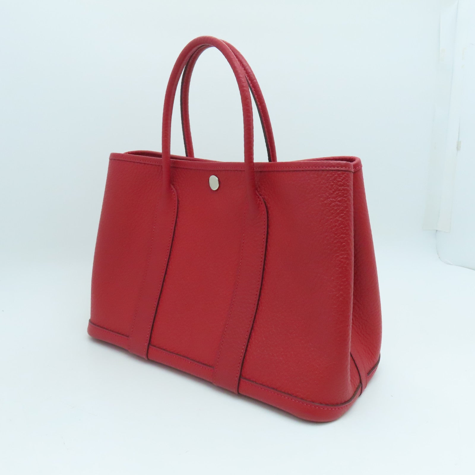 HERMES Country皮革Garden Party TPM银扣手挽袋红色Rouge Casaque Q5