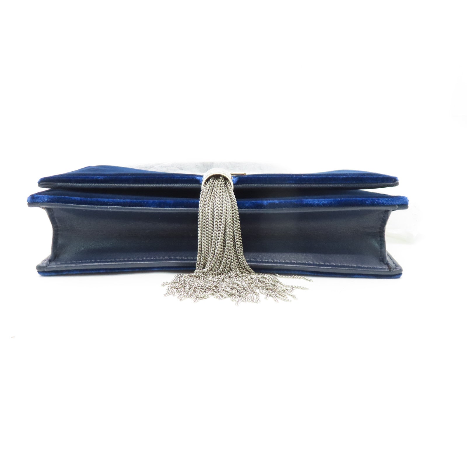 YVES SAINT LAURENT Velvet Kate Small Chain Bag Silver Buckle Chain Shoulder Bag Black/Blue