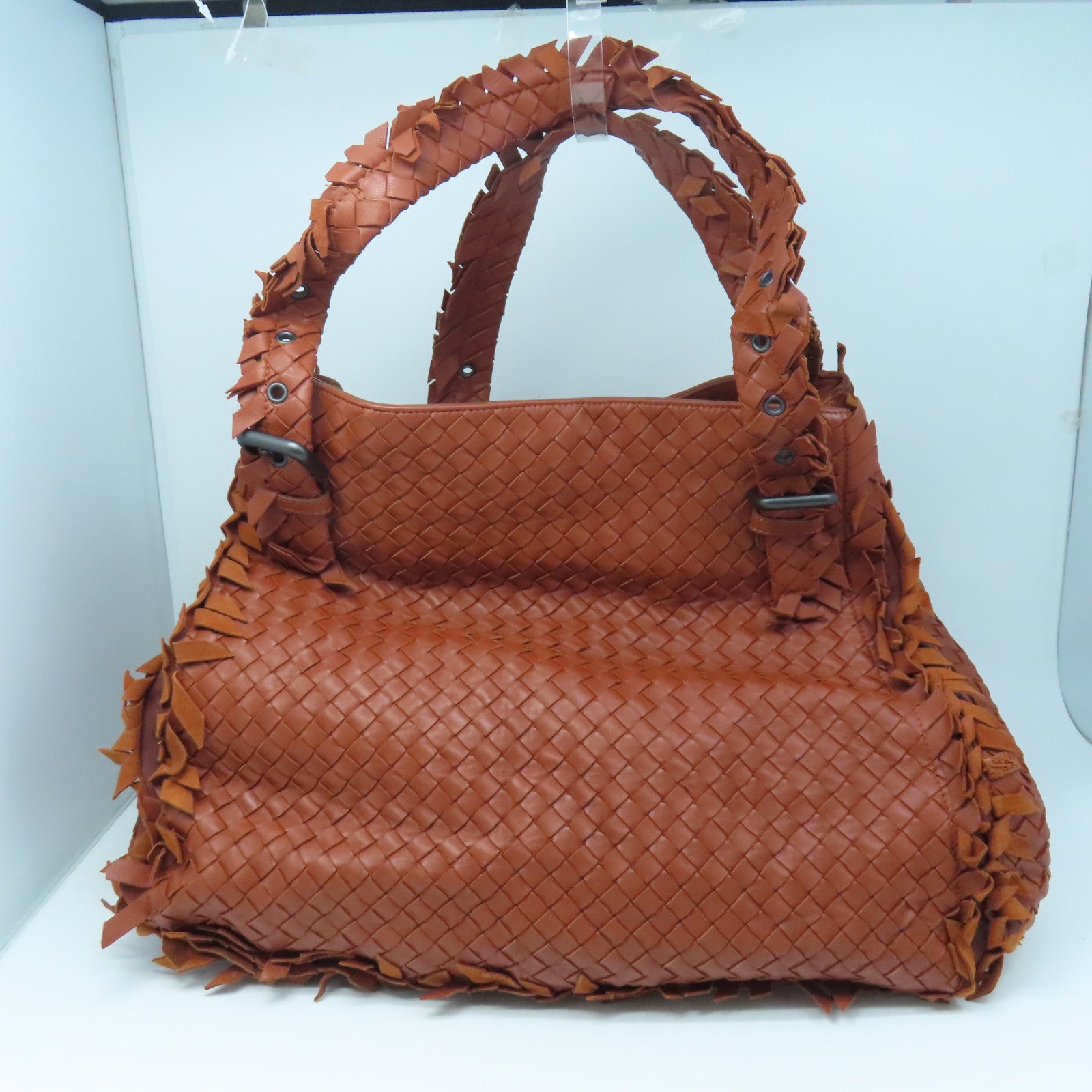 BOTTEGA VENETA Textured Leather Shoulder Bag Gold Buckle Brown