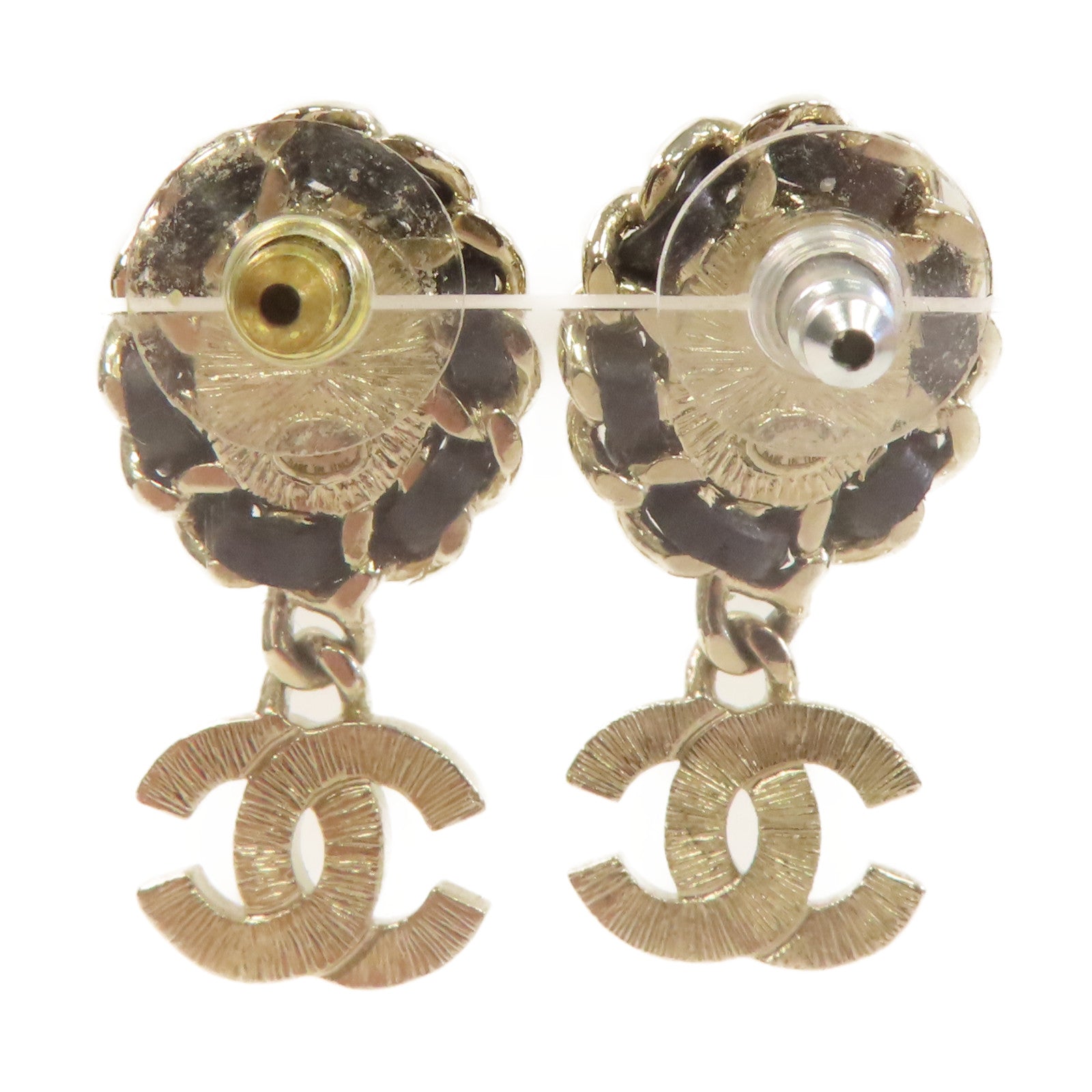 CHANEL 仿珍珠/金屬CC Earrings耳環黑色/金色/珍珠色