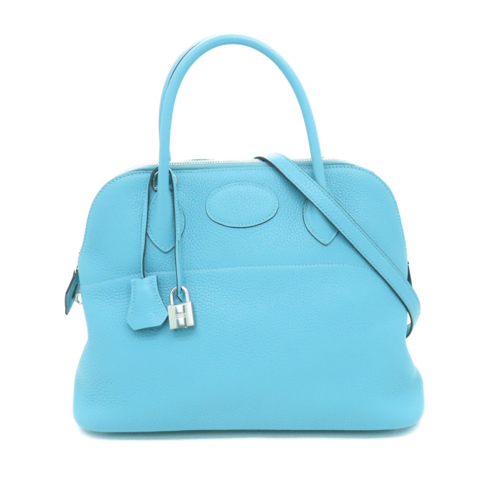 HERMES Clemence皮革Bolide 31銀扣手挽肩背兩用袋Blue Atoll淺藍色