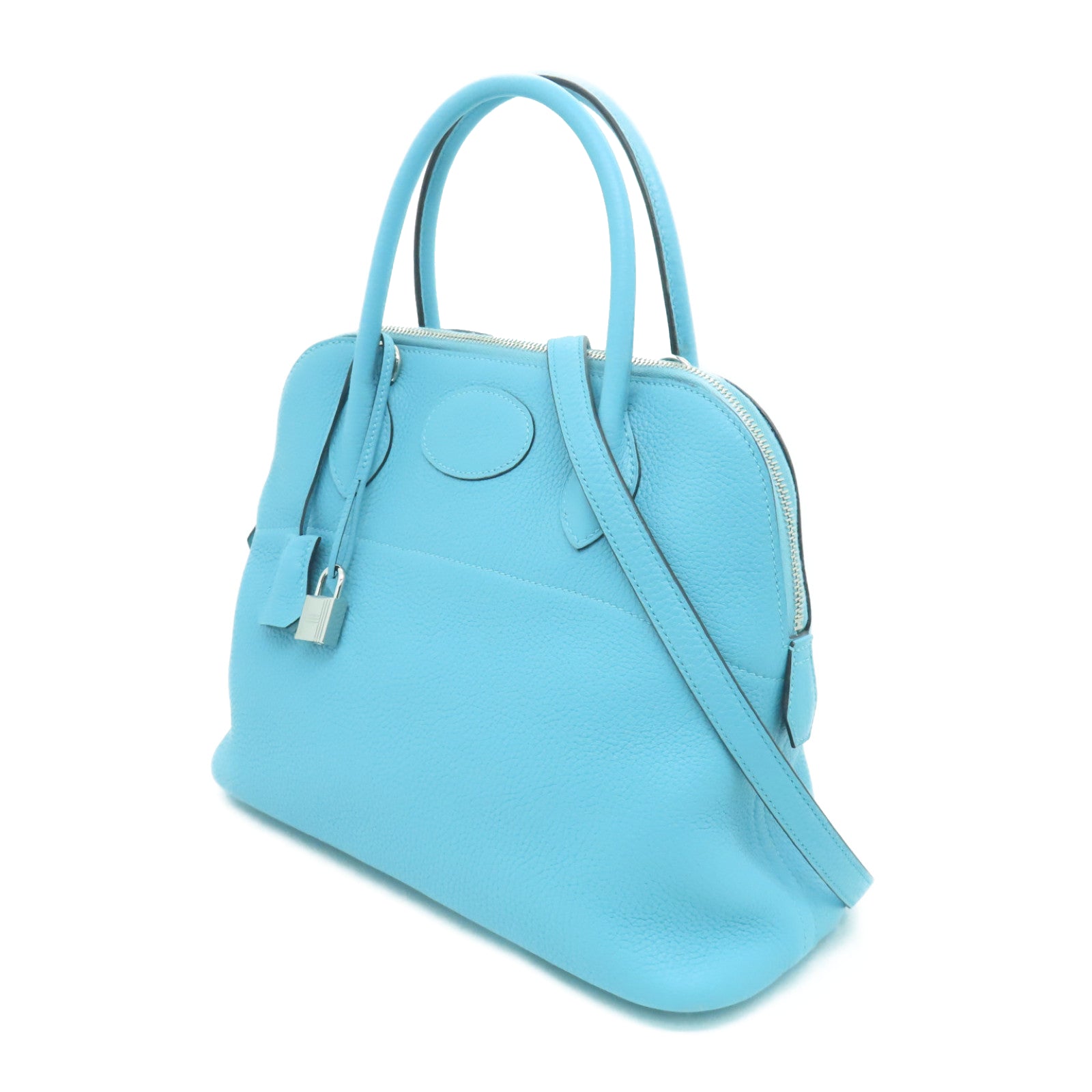 HERMES Clemence皮革Bolide 31銀扣手挽肩背兩用袋Blue Atoll淺藍色