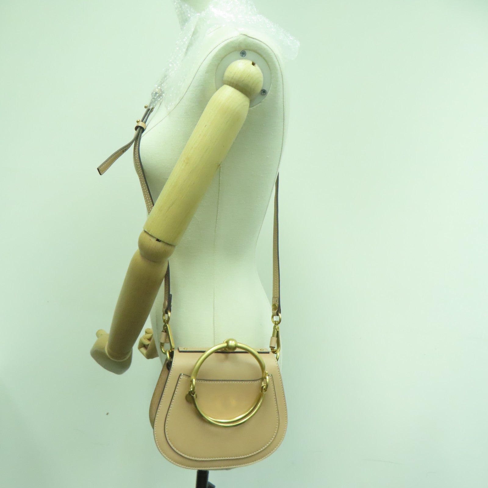 Chloe 牛皮/麂皮皮革Shoulder Bag金扣肩背袋米色