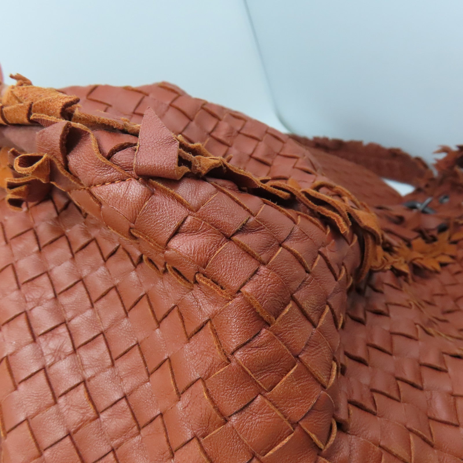 BOTTEGA VENETA Textured Leather Shoulder Bag Gold Buckle Brown