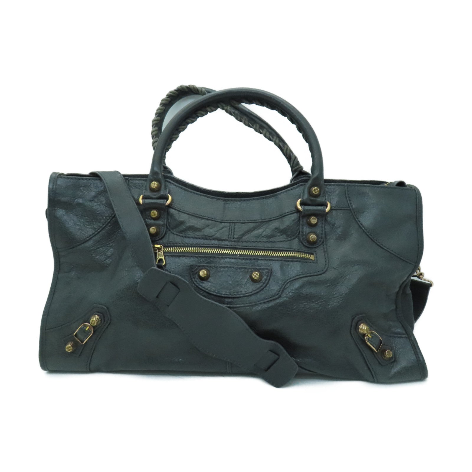 BALENCIAGA 牛皮皮革2 Way Shoulder金扣手挽肩背两用袋灰色