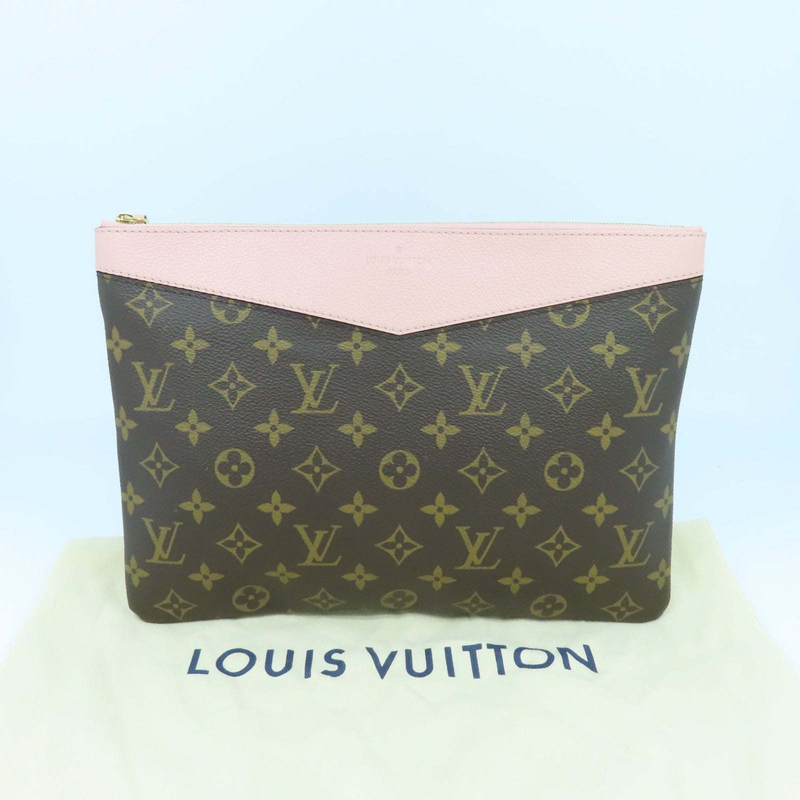 LOUIS VUITTON 【激減優惠】Monogram Daily Pouch金扣手拿包啡色/粉紅色