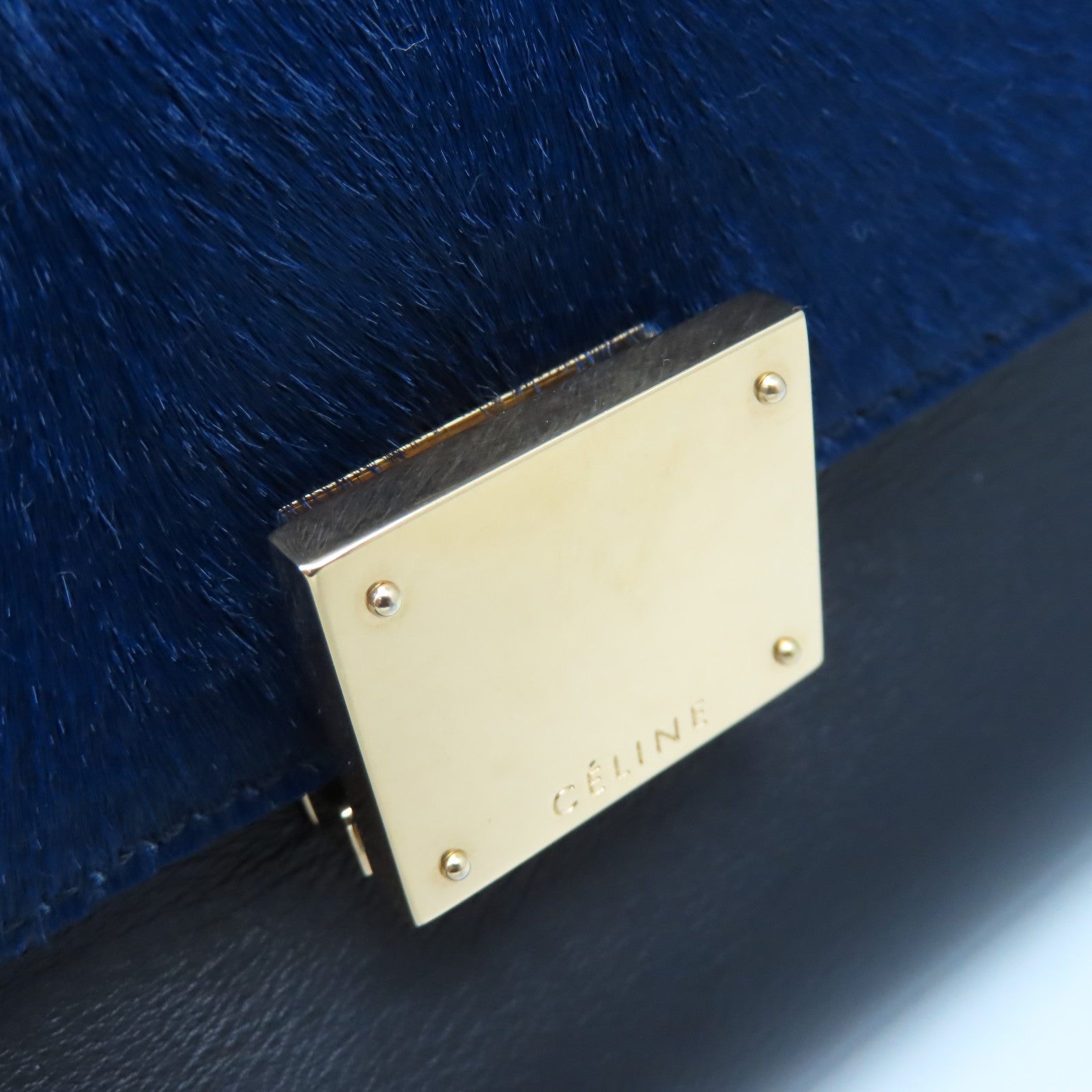 CELINE 馬毛/牛皮皮革Trapeze 2Way Shoulder Bag金扣手挽肩背兩用袋黑色/深藍色/灰色