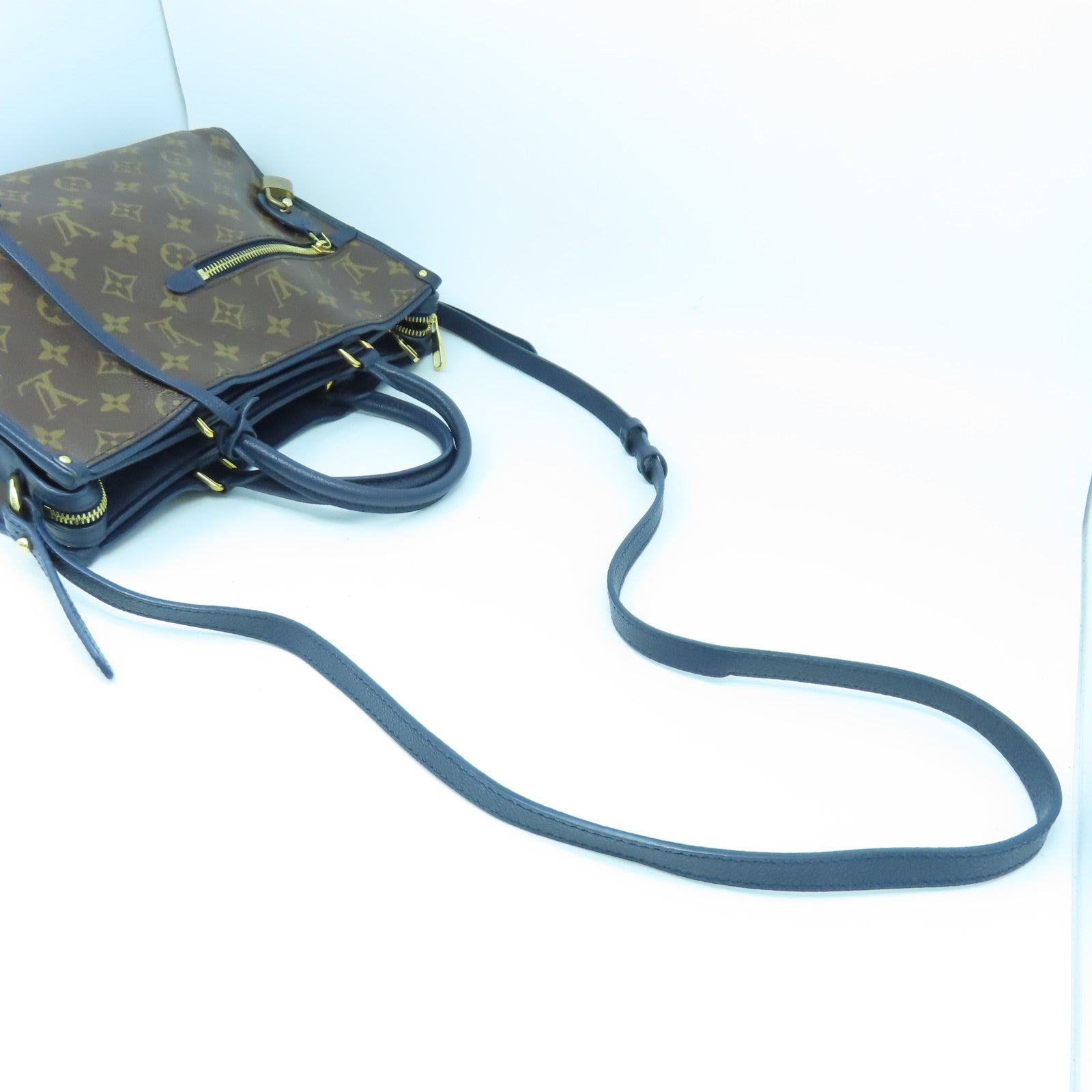 LOUIS VUITTON Monogram Popincourt MM金扣手挽肩背兩用袋啡色/藍色