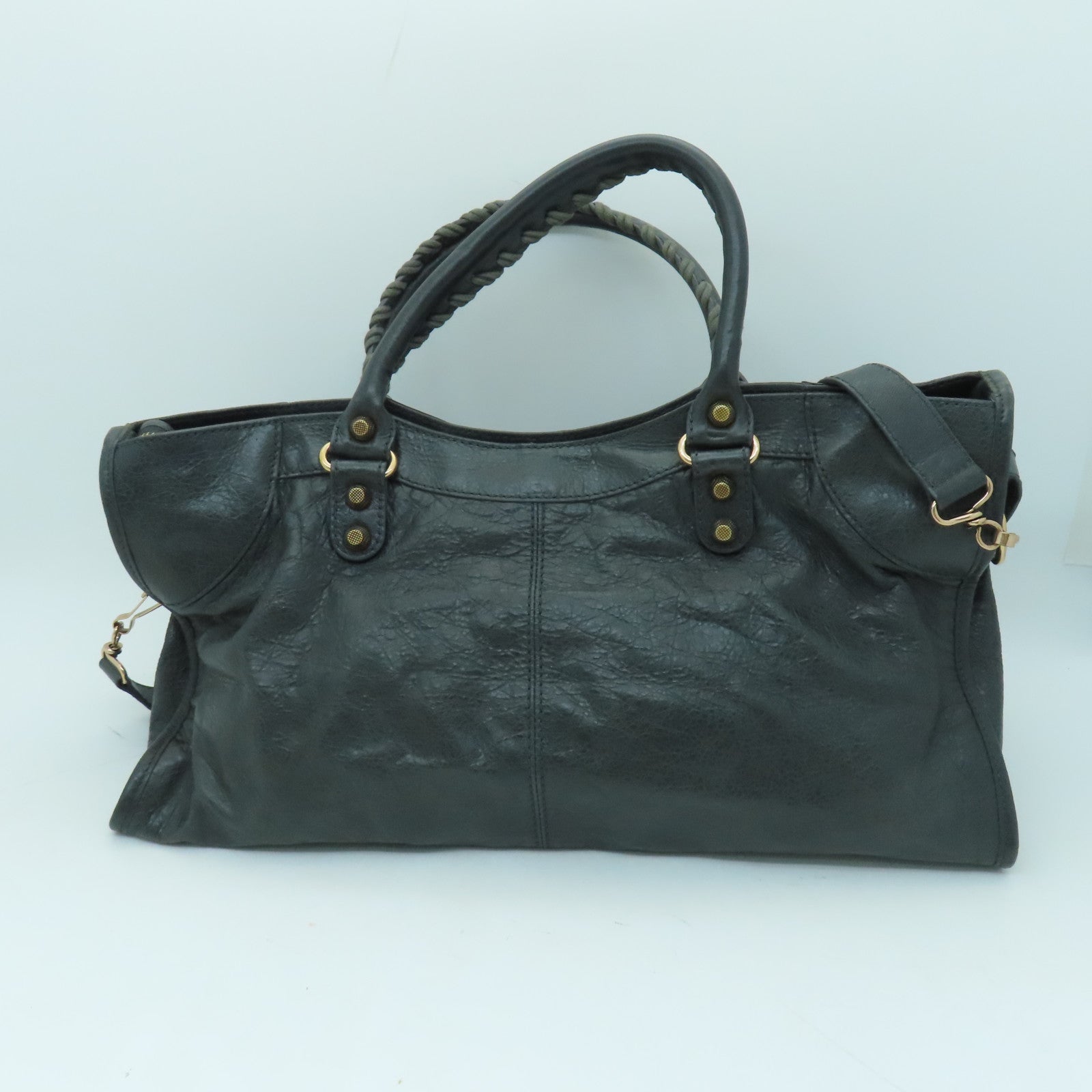 BALENCIAGA 牛皮皮革2 Way Shoulder金扣手挽肩背两用袋灰色