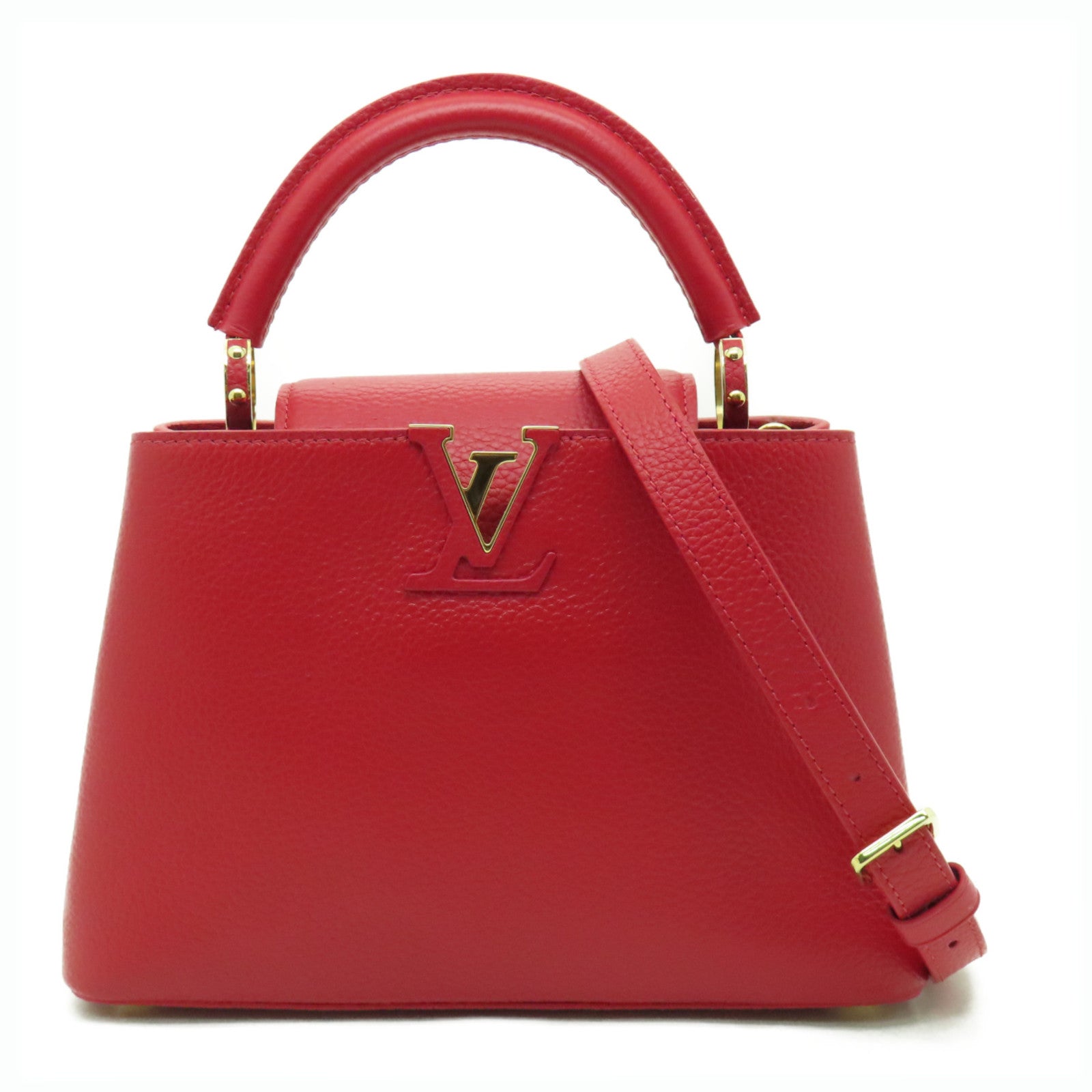 LOUIS VUITTON Taurillon皮革Capucines BB金扣手挽肩背兩用袋紅色