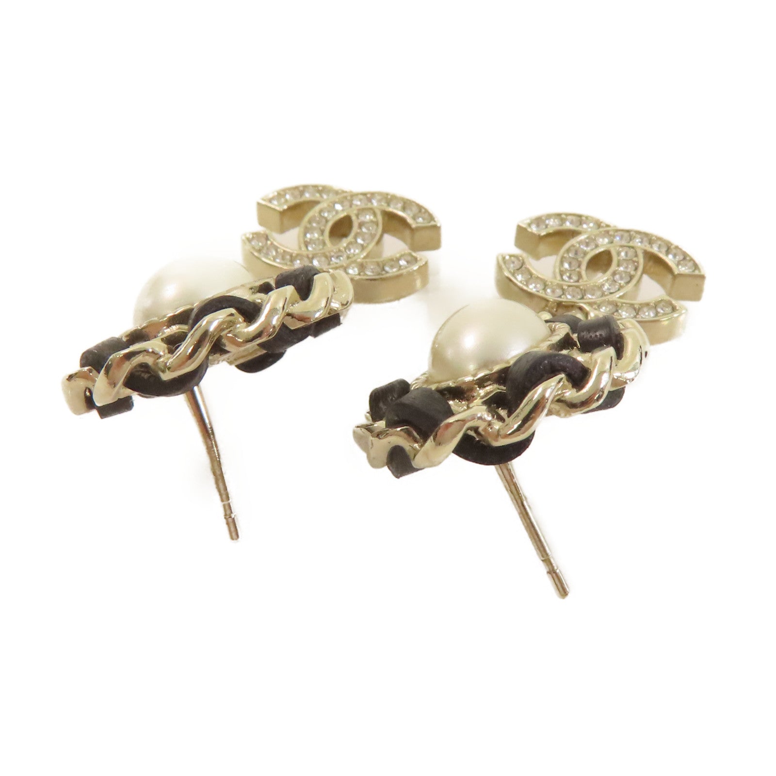 CHANEL 仿珍珠/金屬CC Earrings耳環黑色/金色/珍珠色