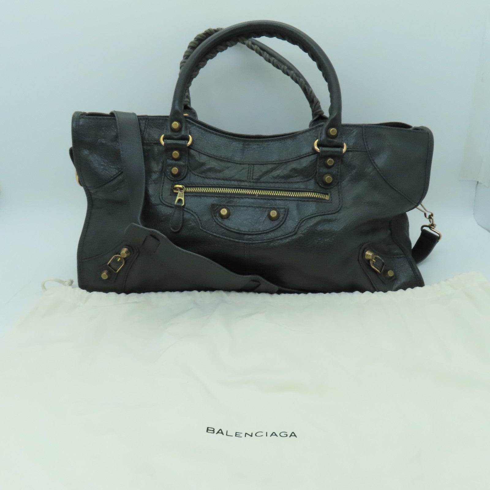 BALENCIAGA 牛皮皮革2 Way Shoulder金扣手挽肩背两用袋灰色
