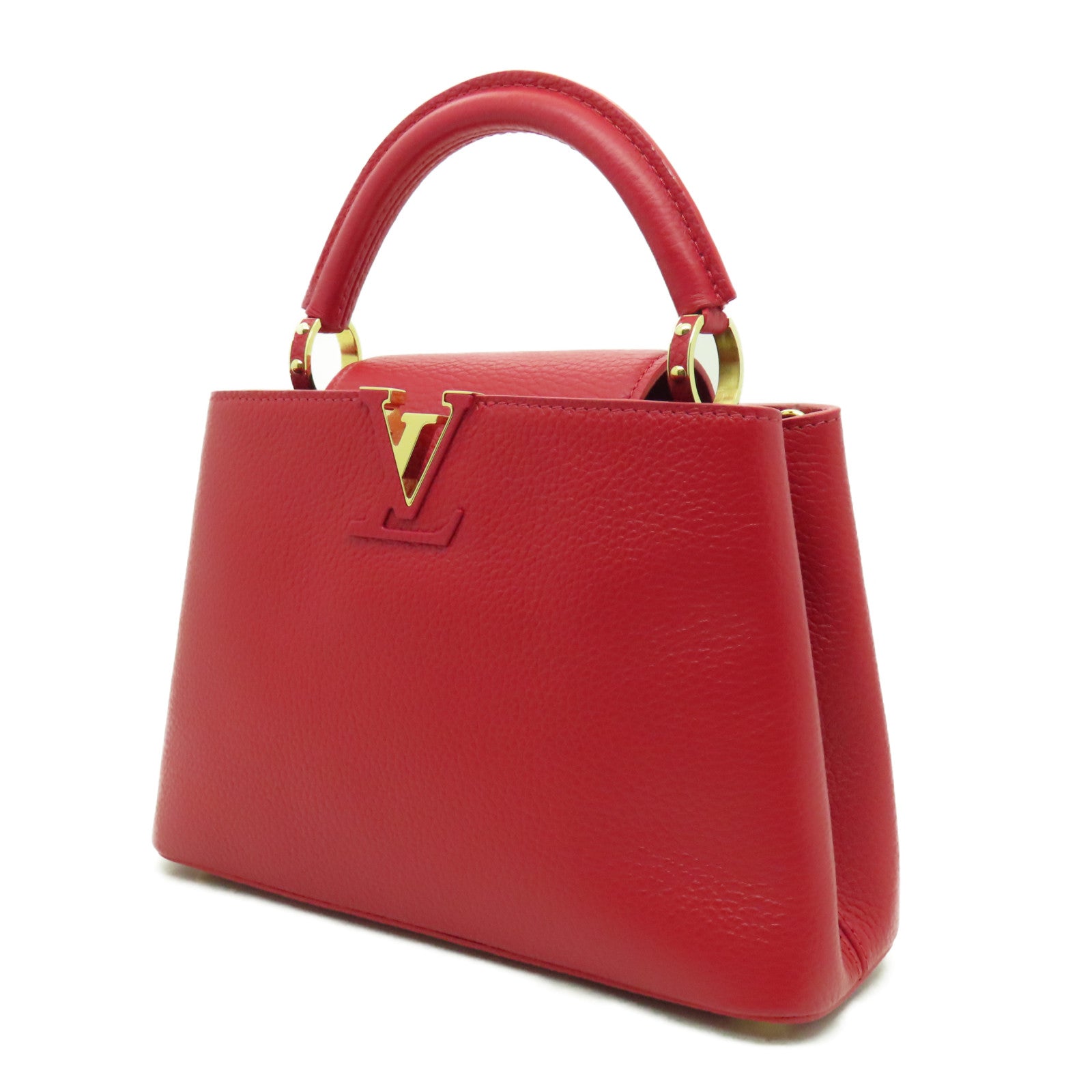 LOUIS VUITTON Taurillon皮革Capucines BB金扣手挽肩背兩用袋紅色
