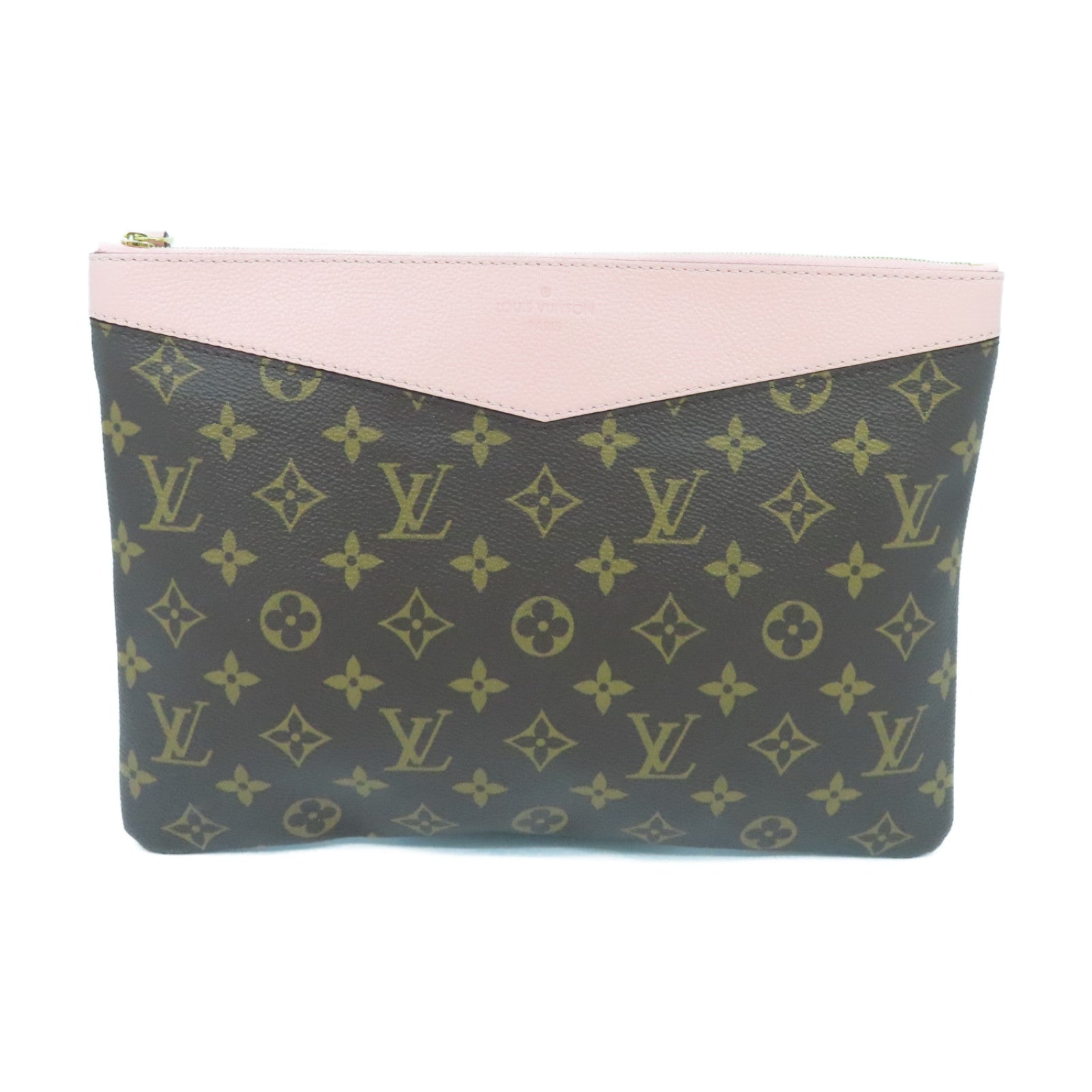 LOUIS VUITTON 【激減優惠】Monogram Daily Pouch金扣手拿包啡色/粉紅色