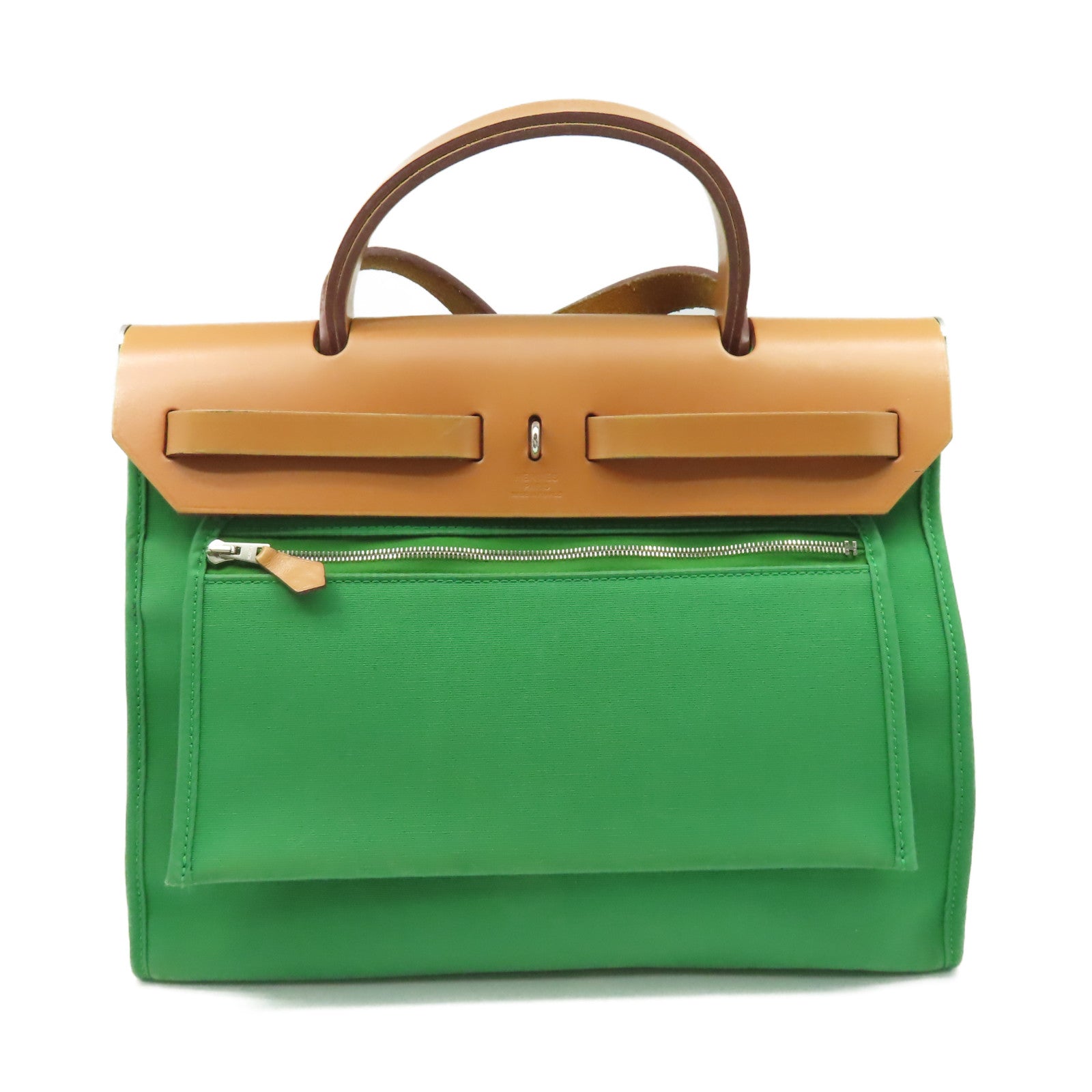 HERMES 帆布Herbag PM 2Way Shoulder Bag銀扣手挽肩背兩用袋Cactus鴨綠色