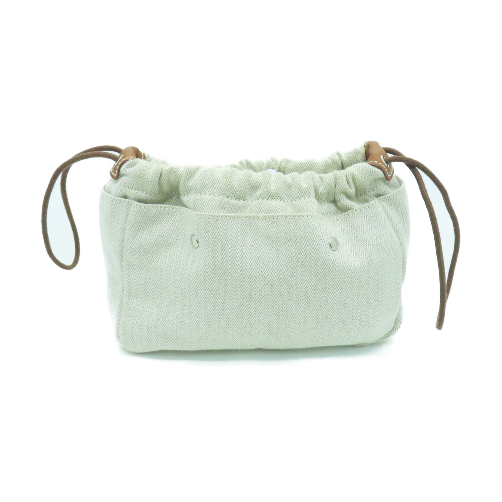 HERMES 帆布Dust Bag銀扣手拿包白色/棕色