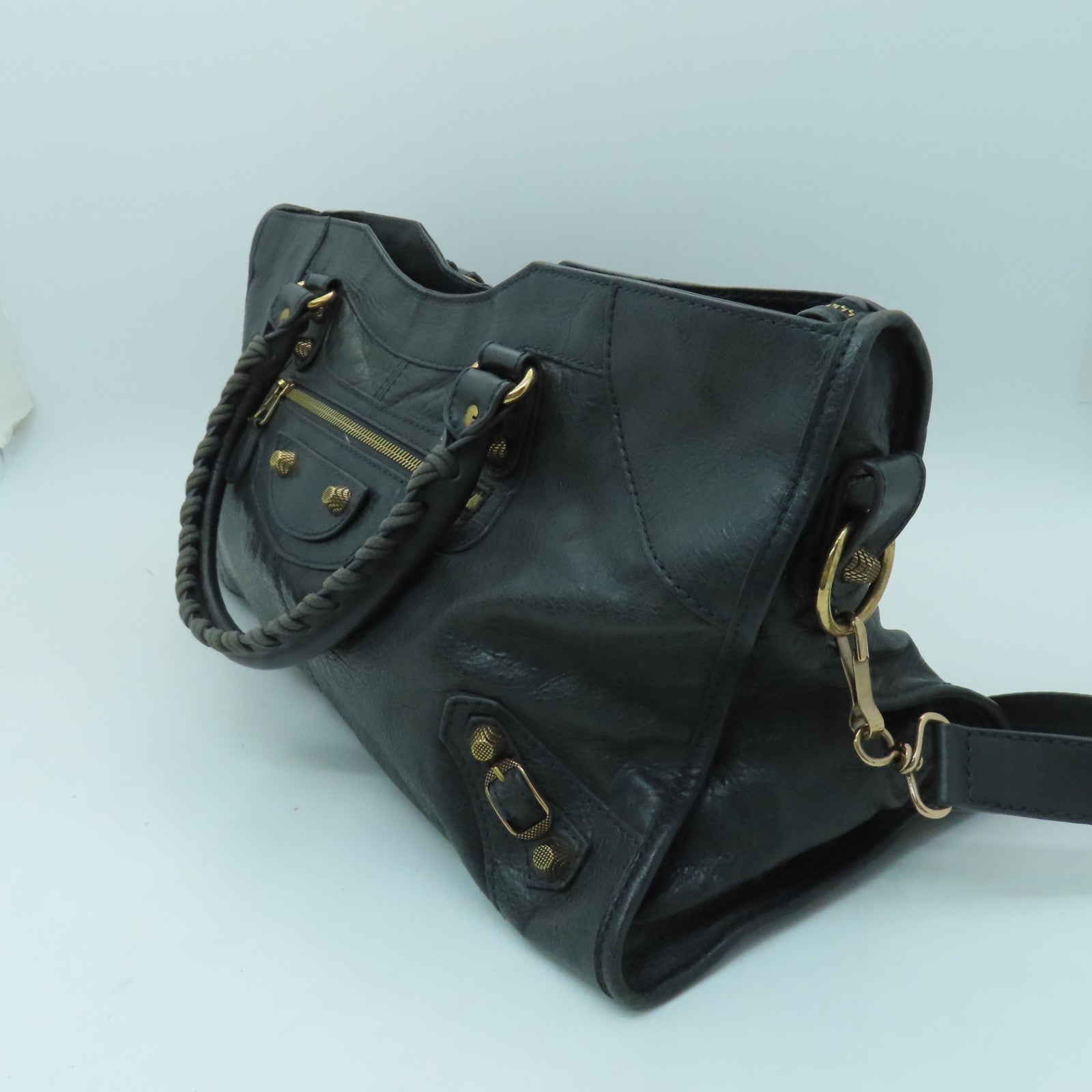 BALENCIAGA 牛皮皮革2 Way Shoulder金扣手挽肩背两用袋灰色
