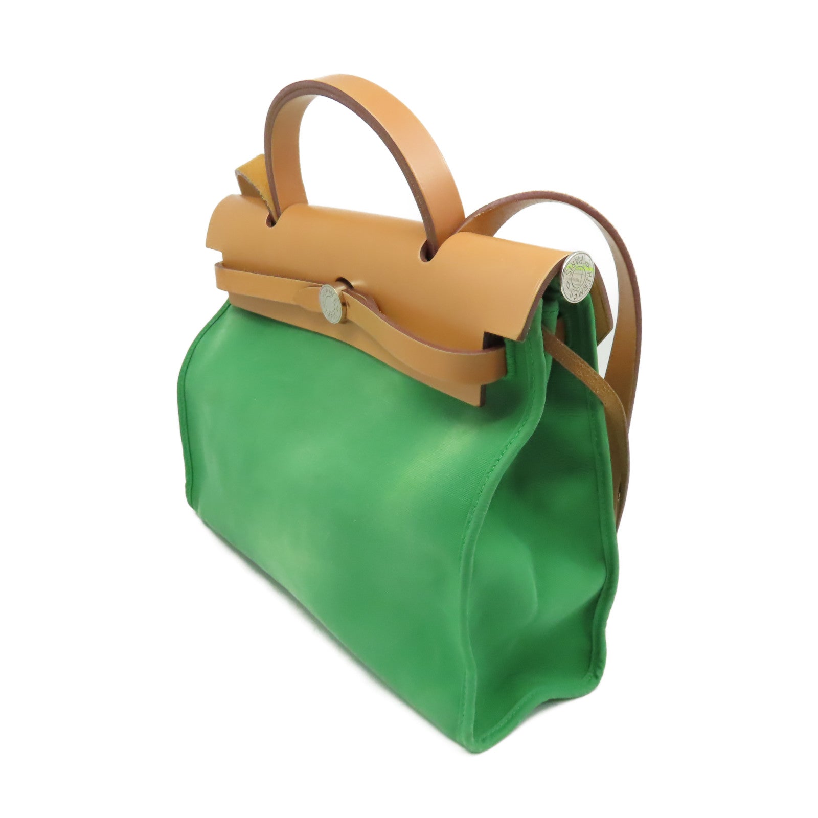 HERMES 帆布Herbag PM 2Way Shoulder Bag銀扣手挽肩背兩用袋Cactus鴨綠色