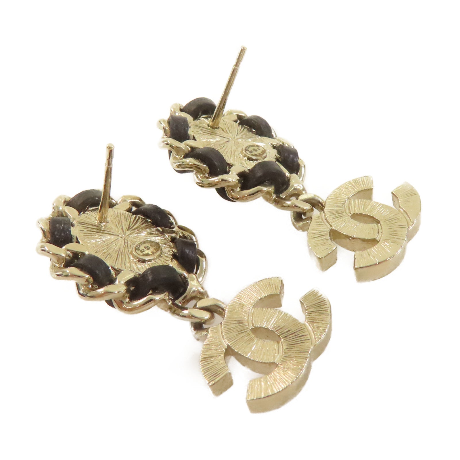 CHANEL 仿珍珠/金屬CC Earrings耳環黑色/金色/珍珠色