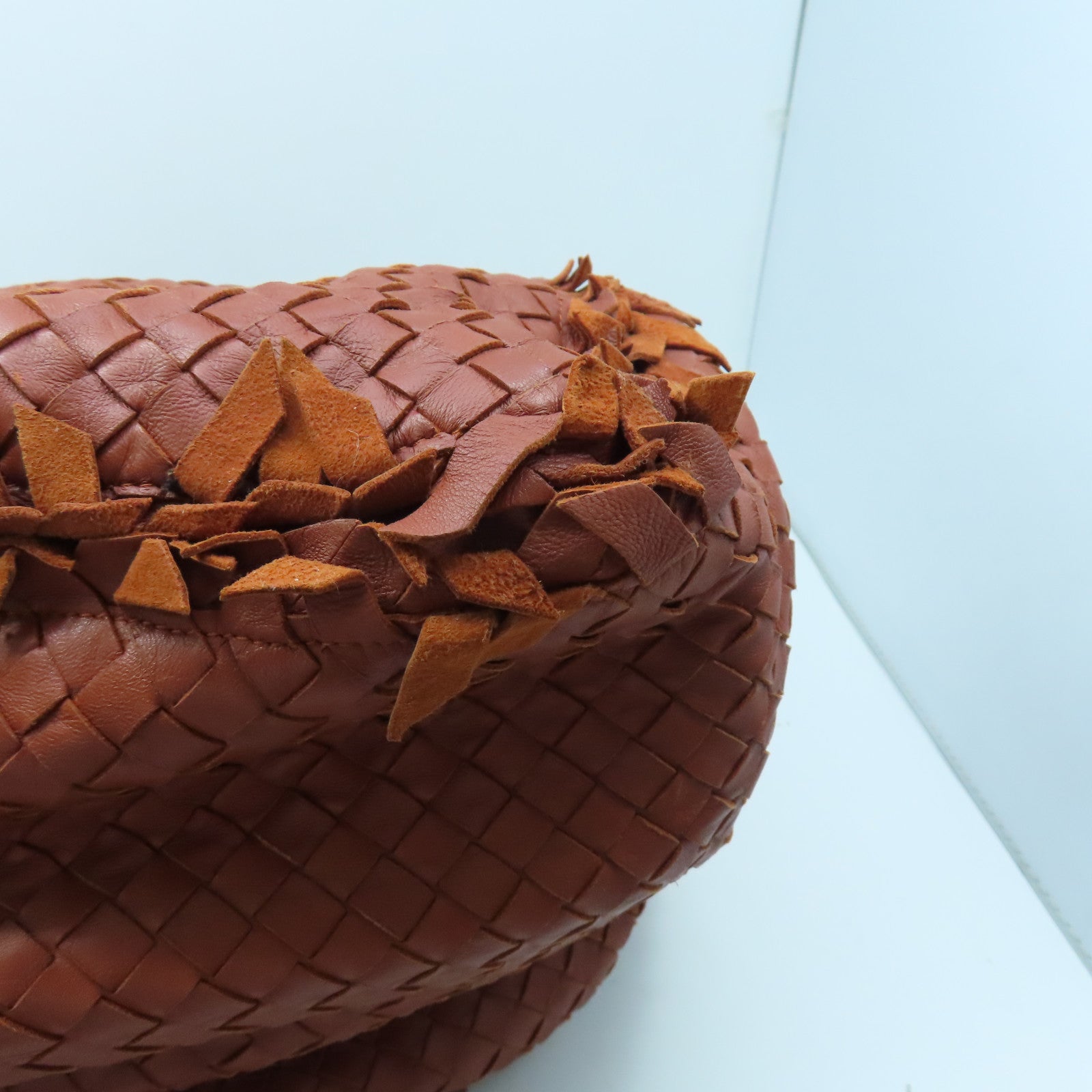 BOTTEGA VENETA Textured Leather Shoulder Bag Gold Buckle Brown