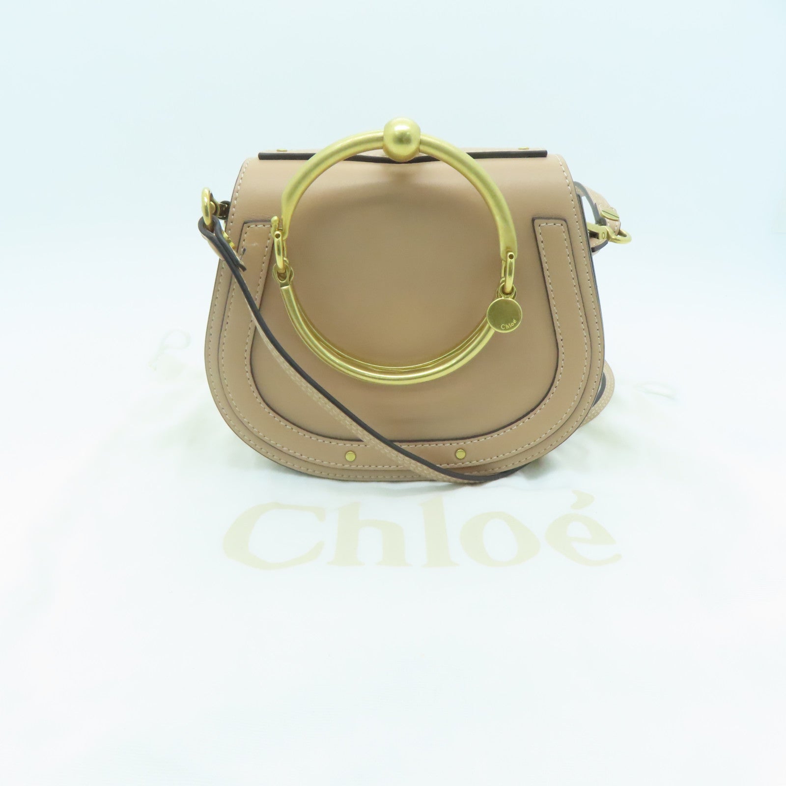 Chloe 牛皮/麂皮皮革Shoulder Bag金扣肩背袋米色
