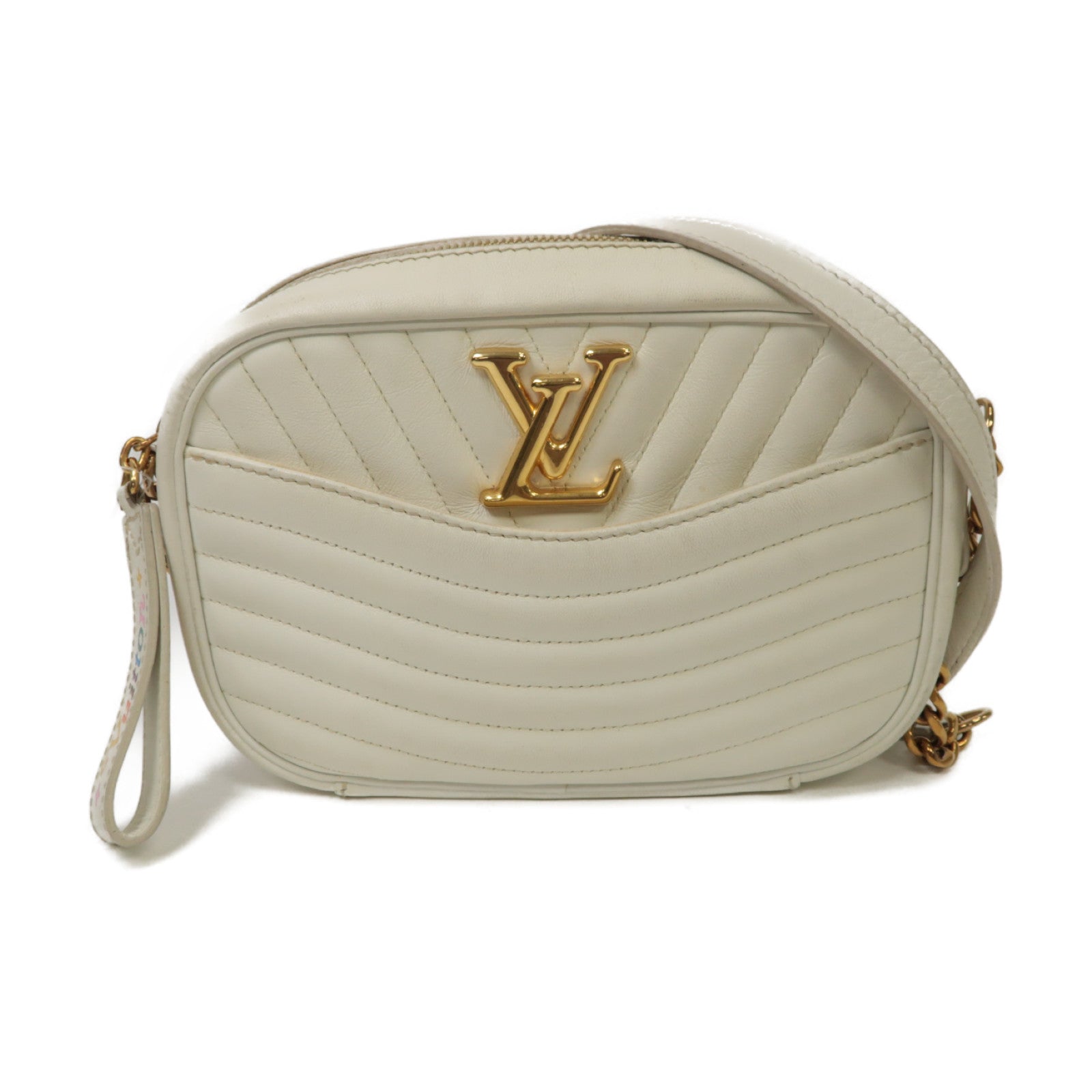 LOUIS VUITTON 牛皮皮革New Wave Camera Bag金扣鏈帶肩背袋白色