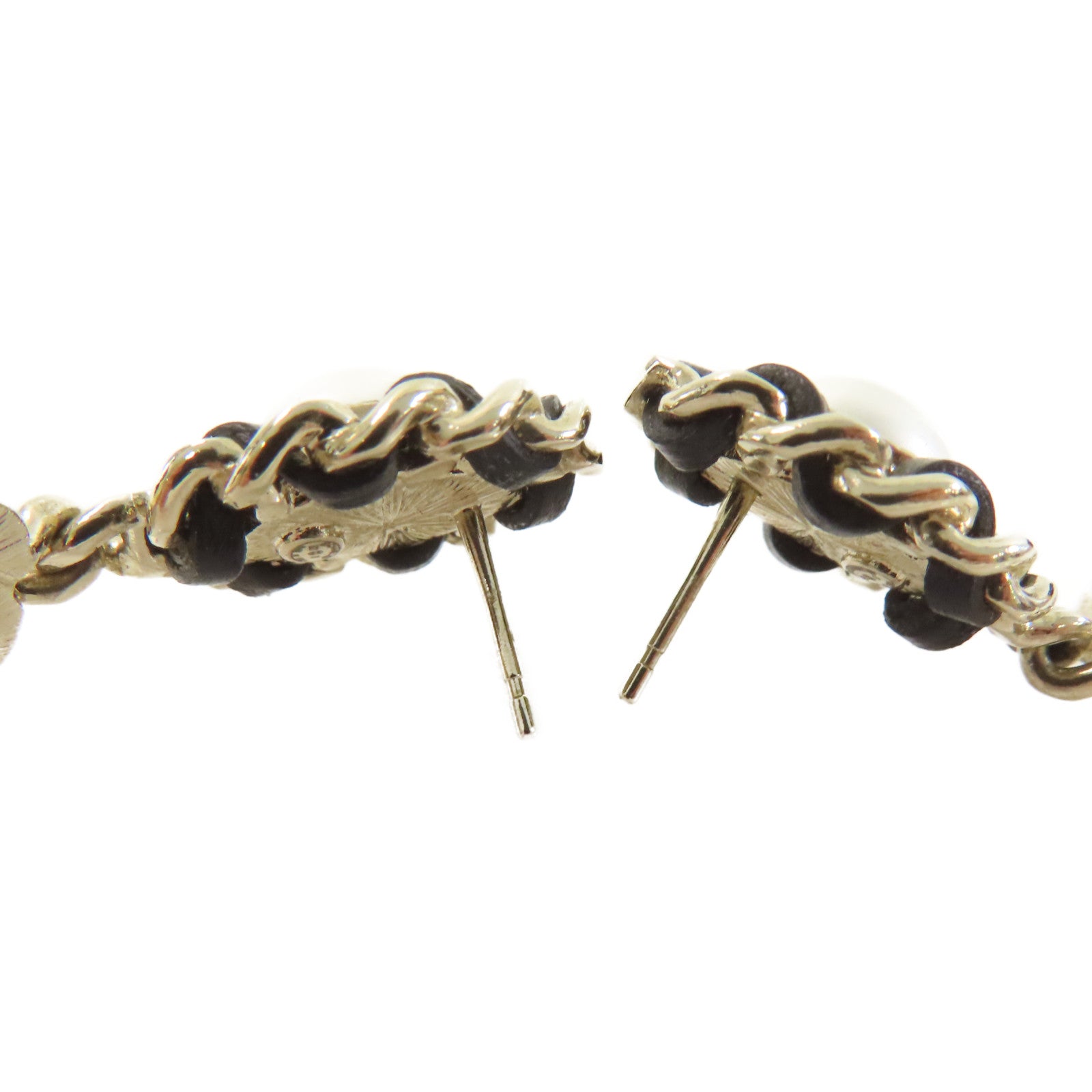 CHANEL 仿珍珠/金屬CC Earrings耳環黑色/金色/珍珠色