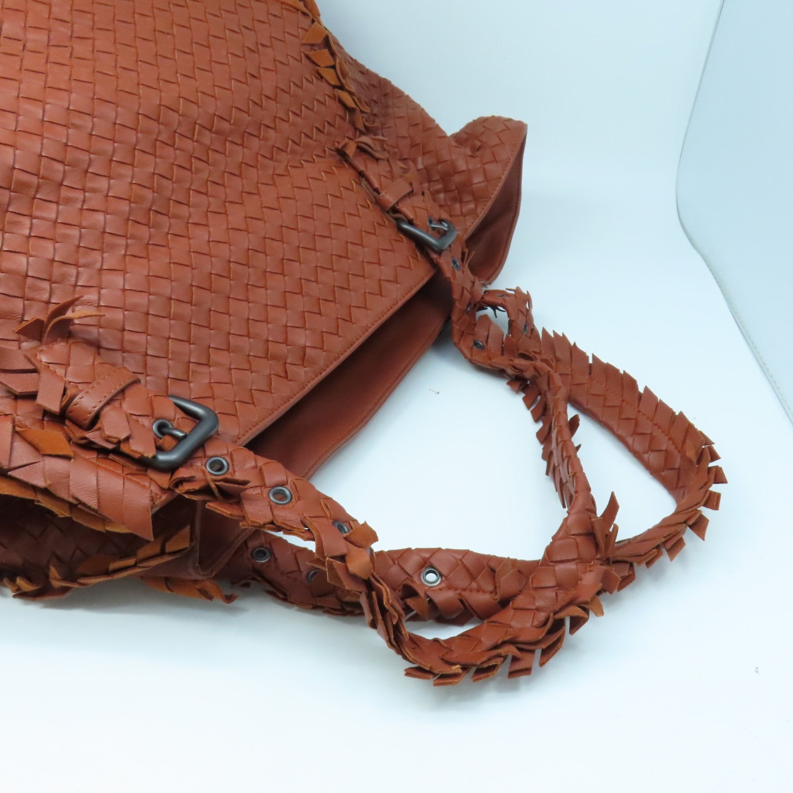 BOTTEGA VENETA Textured Leather Shoulder Bag Gold Buckle Brown