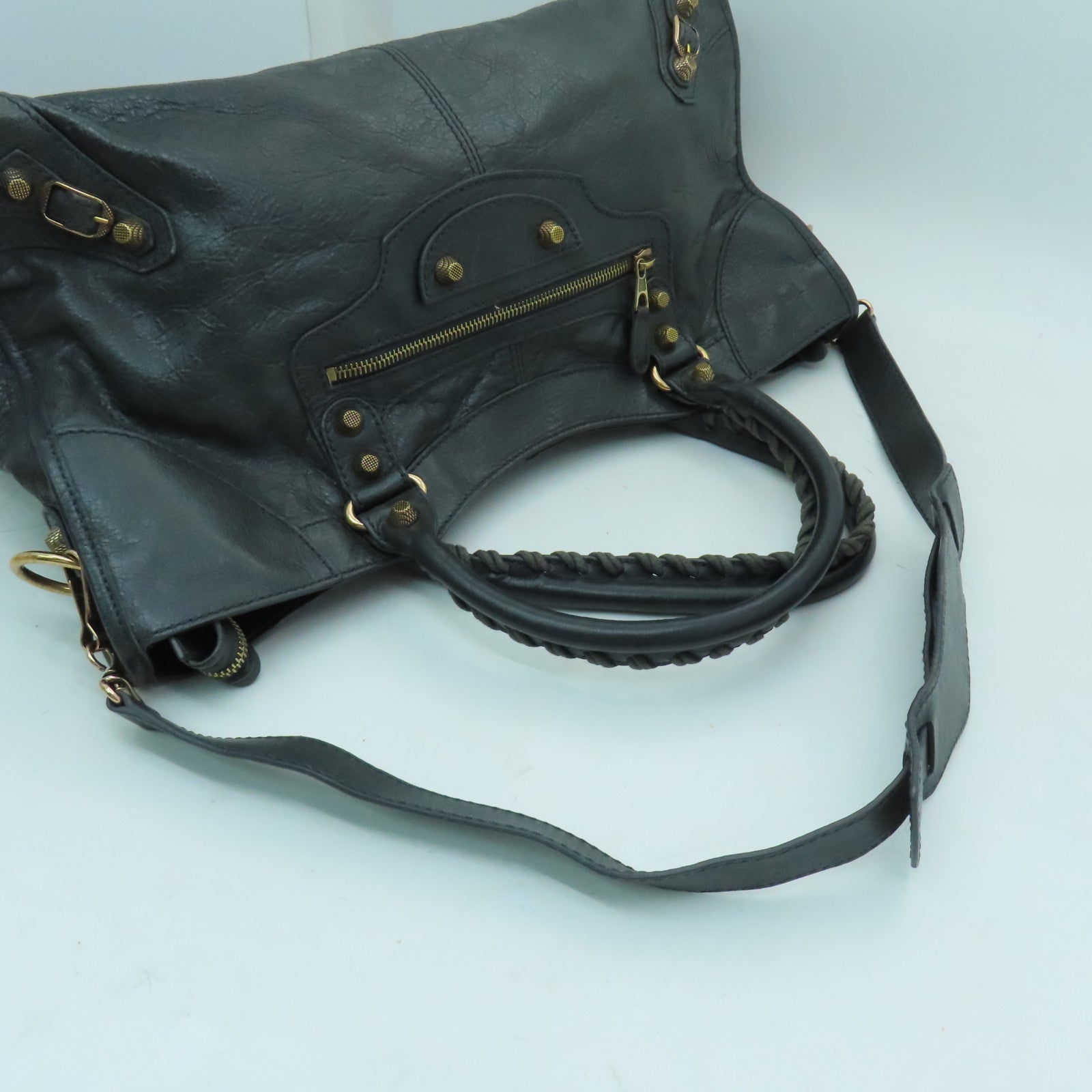 BALENCIAGA 牛皮皮革2 Way Shoulder金扣手挽肩背两用袋灰色