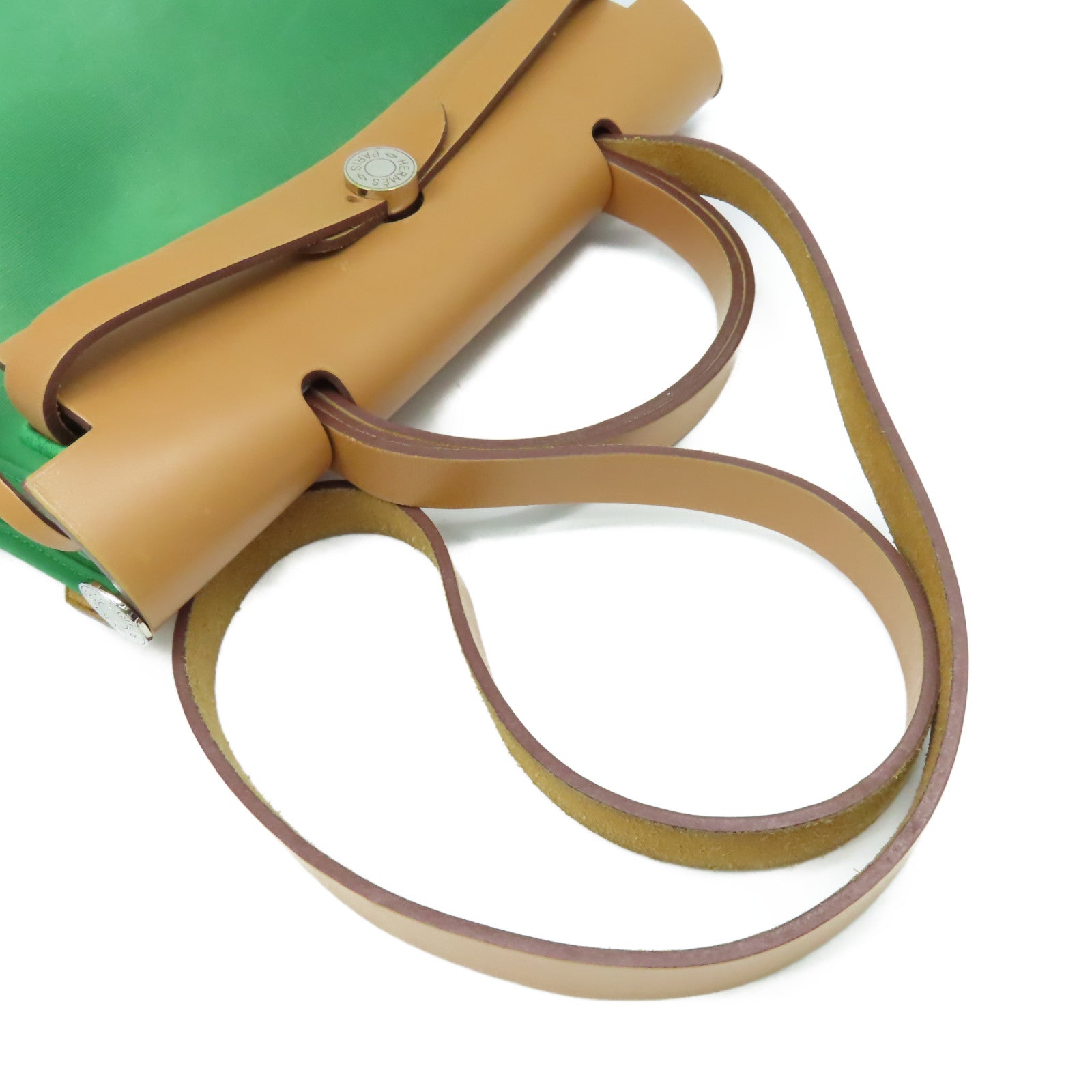 HERMES 帆布Herbag PM 2Way Shoulder Bag銀扣手挽肩背兩用袋Cactus鴨綠色