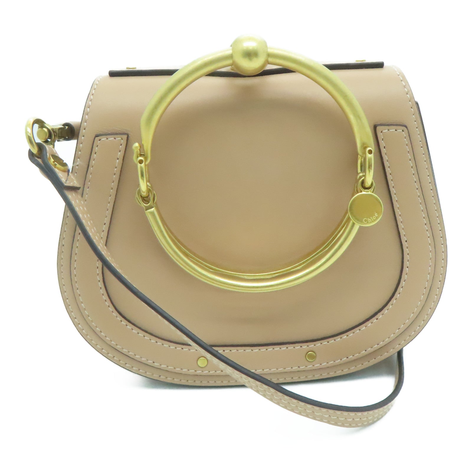 Chloe 牛皮/麂皮皮革Shoulder Bag金扣肩背袋米色