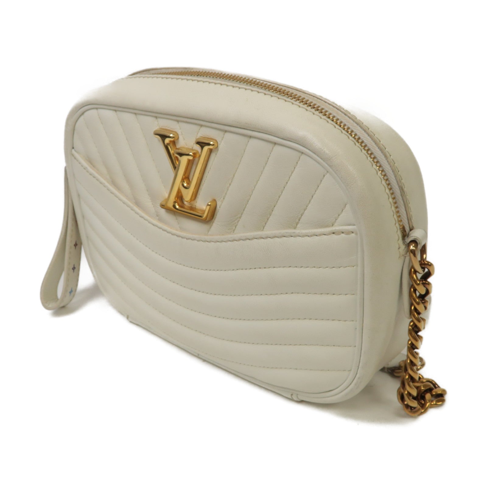 LOUIS VUITTON 牛皮皮革New Wave Camera Bag金扣鏈帶肩背袋白色