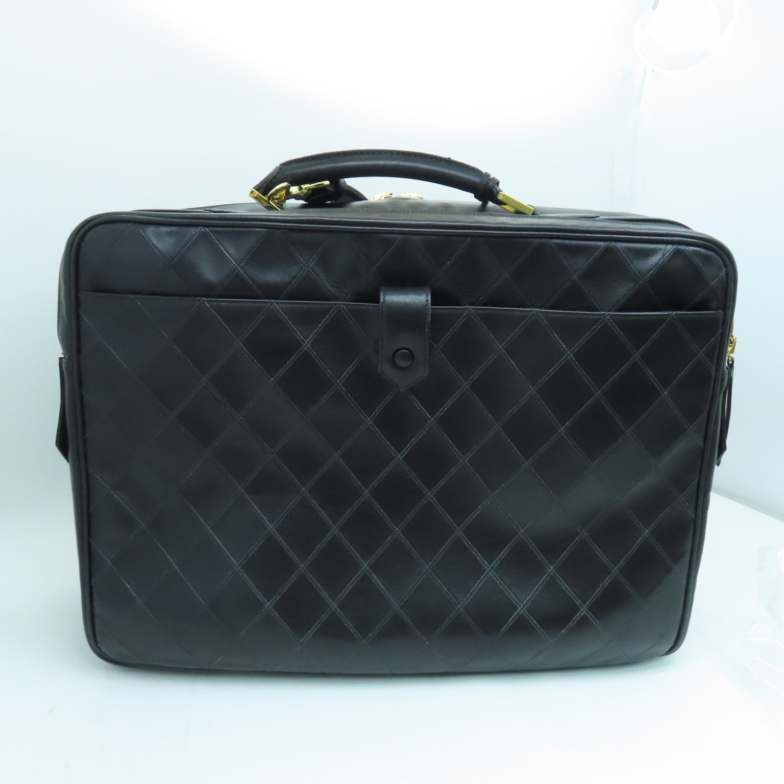 CHANEL 菱格牛皮皮革Travel Bag金扣旅行袋黑色