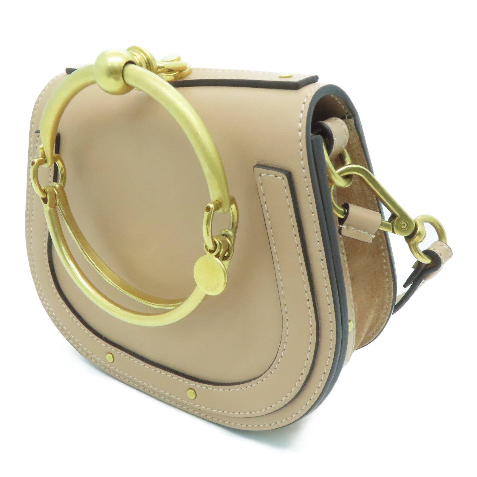 Chloe 牛皮/麂皮皮革Shoulder Bag金扣肩背袋米色
