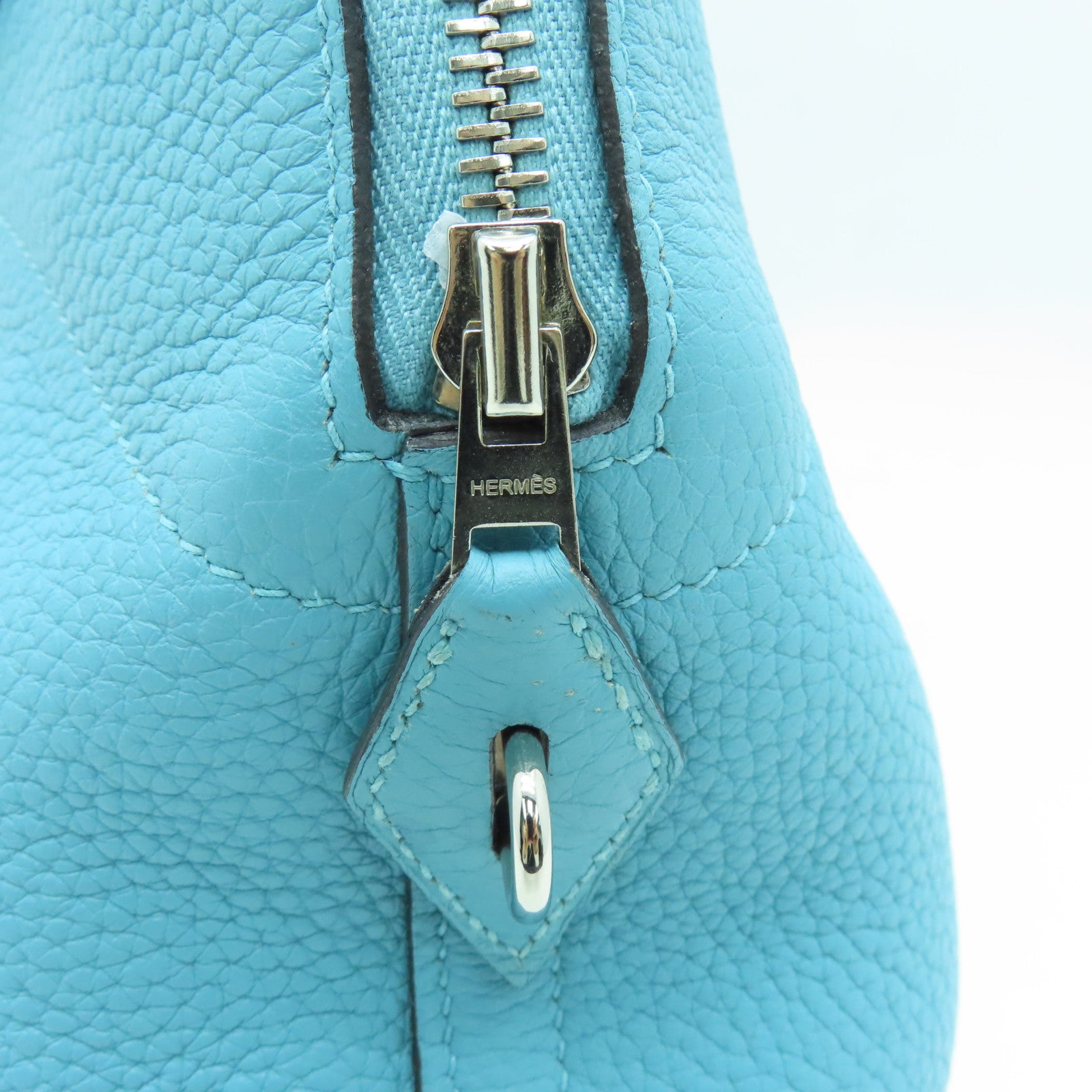HERMES Clemence皮革Bolide 31銀扣手挽肩背兩用袋Blue Atoll淺藍色