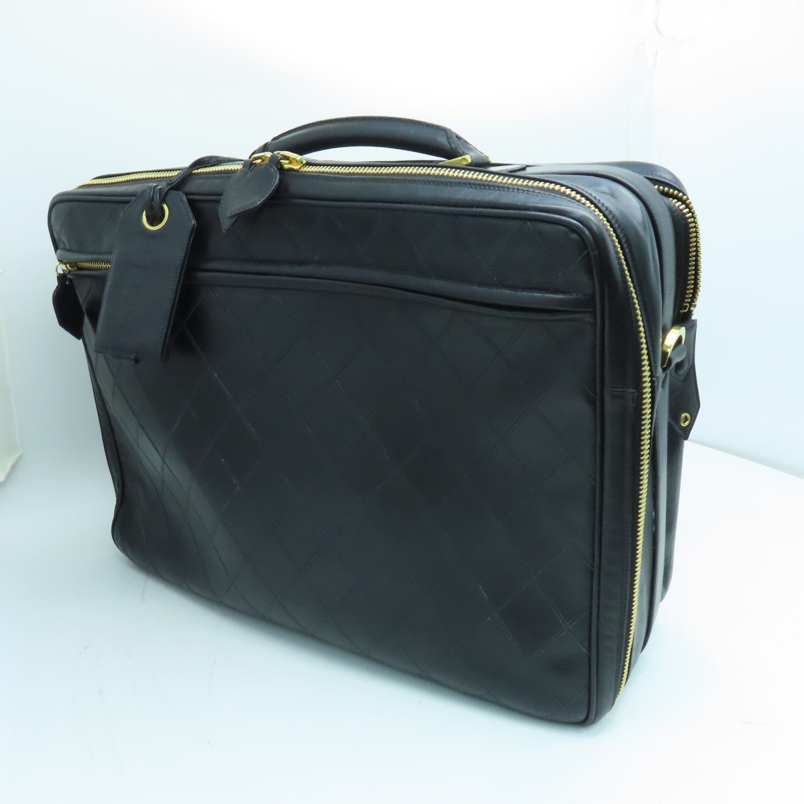 CHANEL 菱格牛皮皮革Travel Bag金扣旅行袋黑色