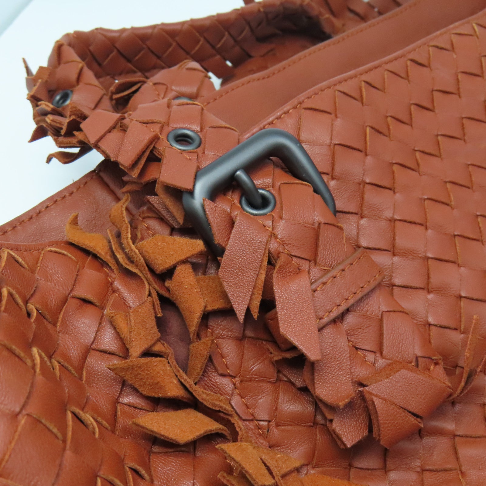 BOTTEGA VENETA Textured Leather Shoulder Bag Gold Buckle Brown