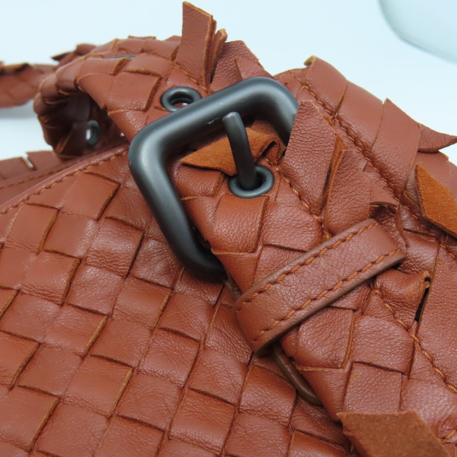 BOTTEGA VENETA Textured Leather Shoulder Bag Gold Buckle Brown