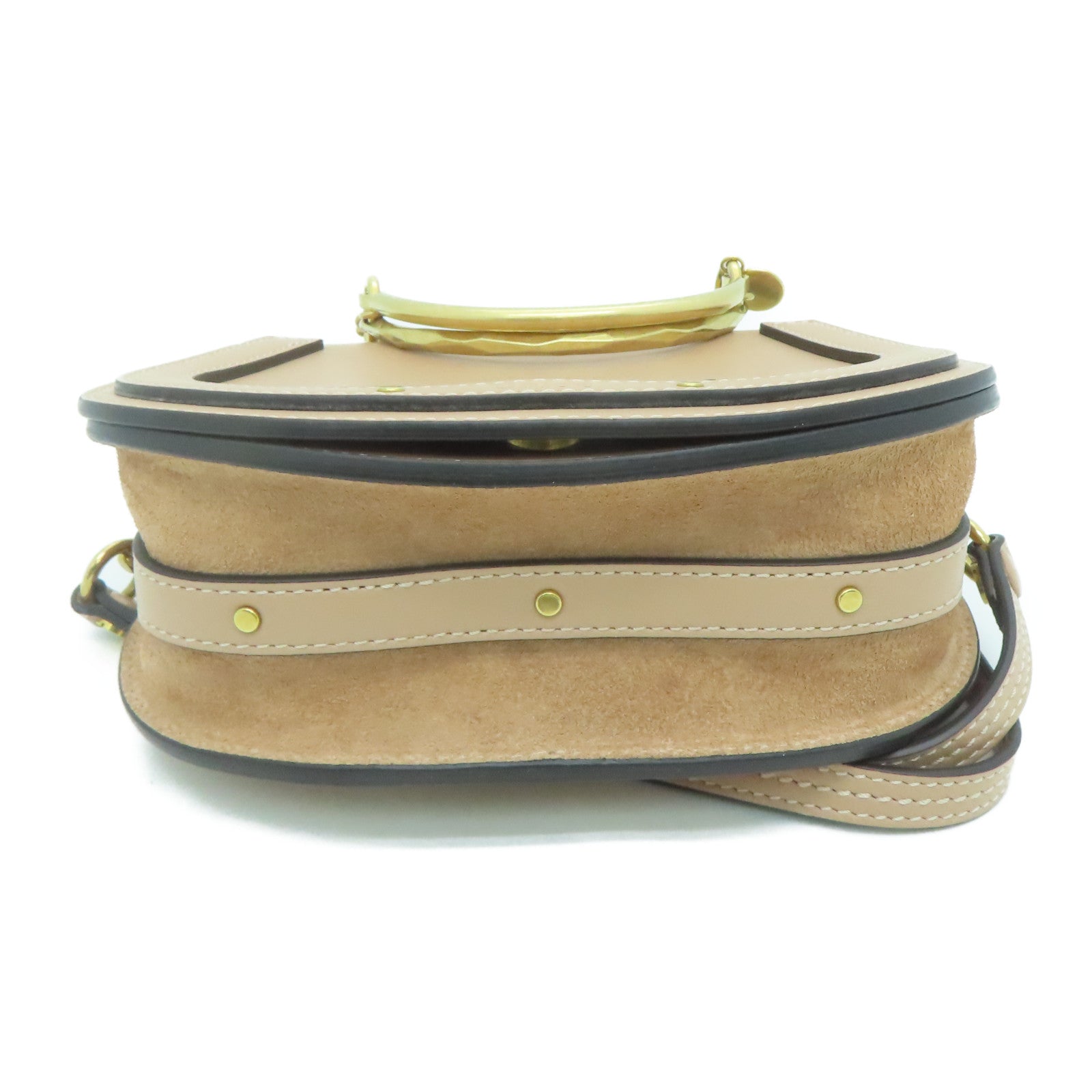 Chloe 牛皮/麂皮皮革Shoulder Bag金扣肩背袋米色