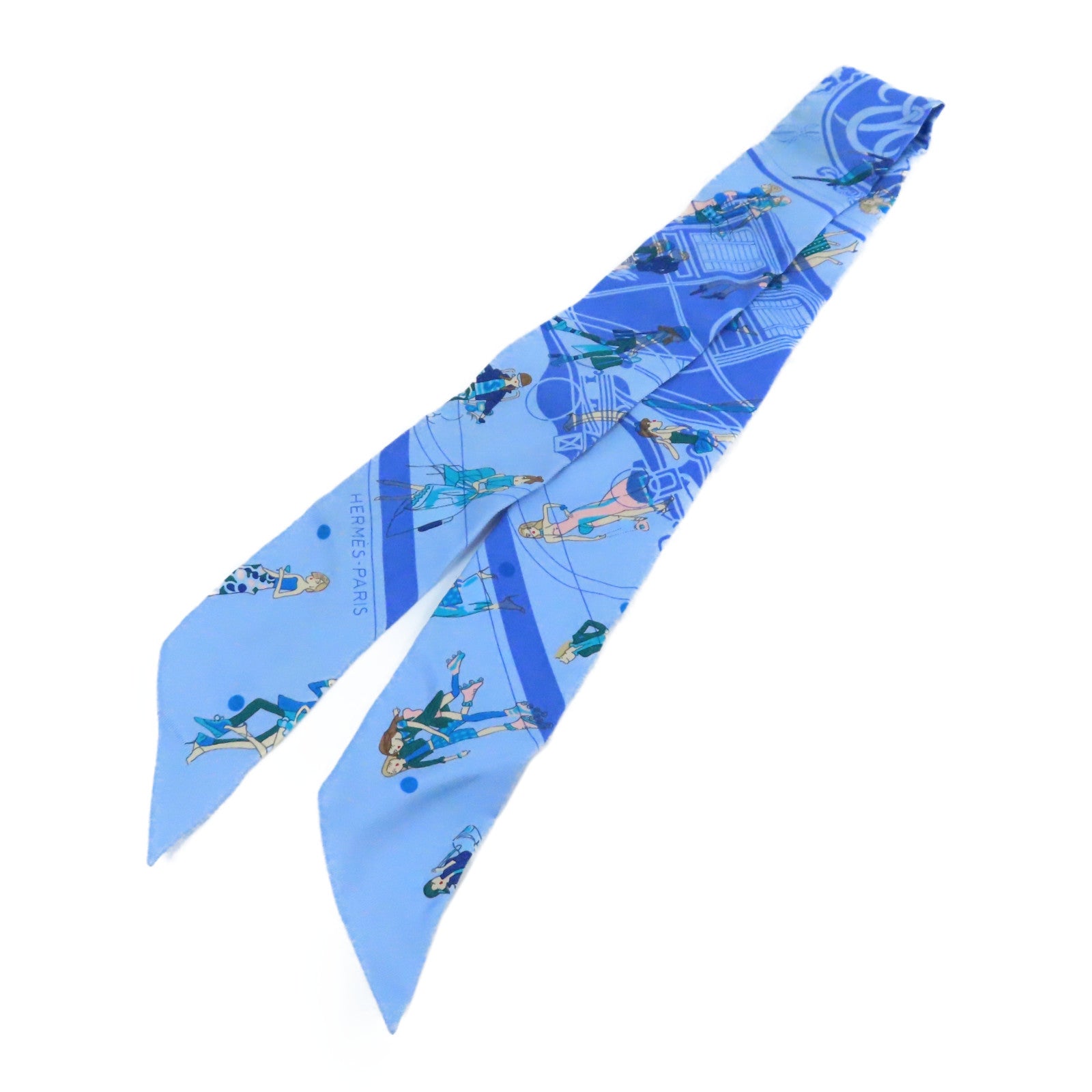 HERMES 絲質Twilly Scarf絲巾藍色