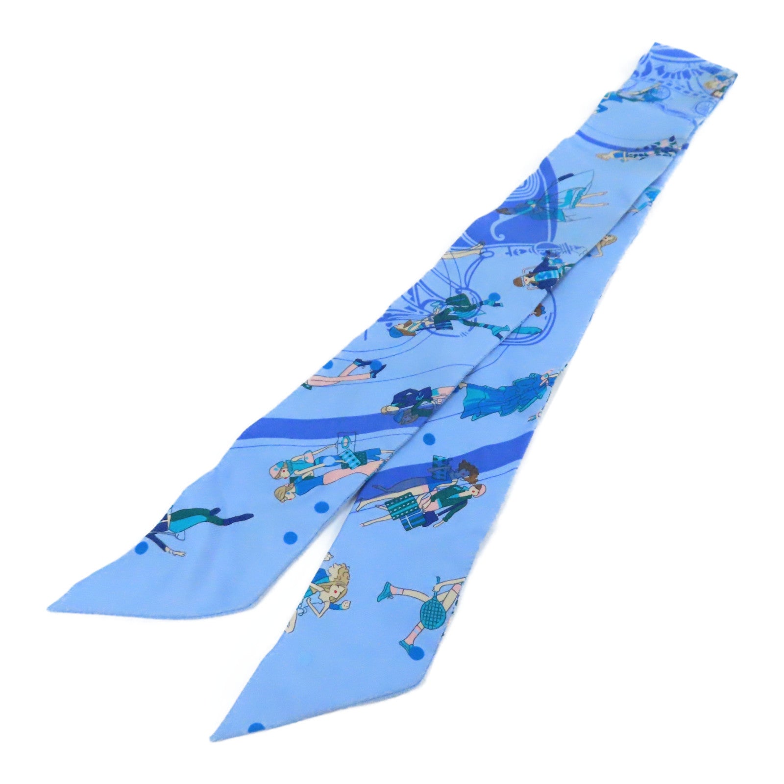 HERMES 絲質Twilly Scarf絲巾藍色