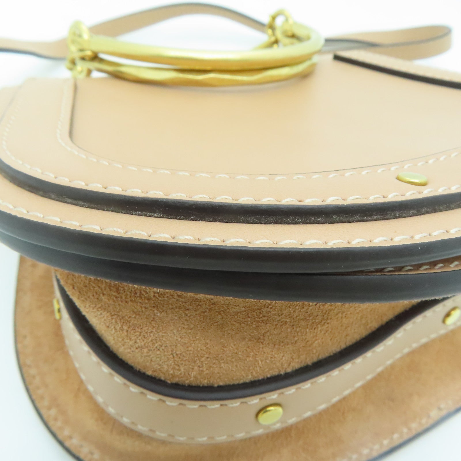 Chloe 牛皮/麂皮皮革Shoulder Bag金扣肩背袋米色