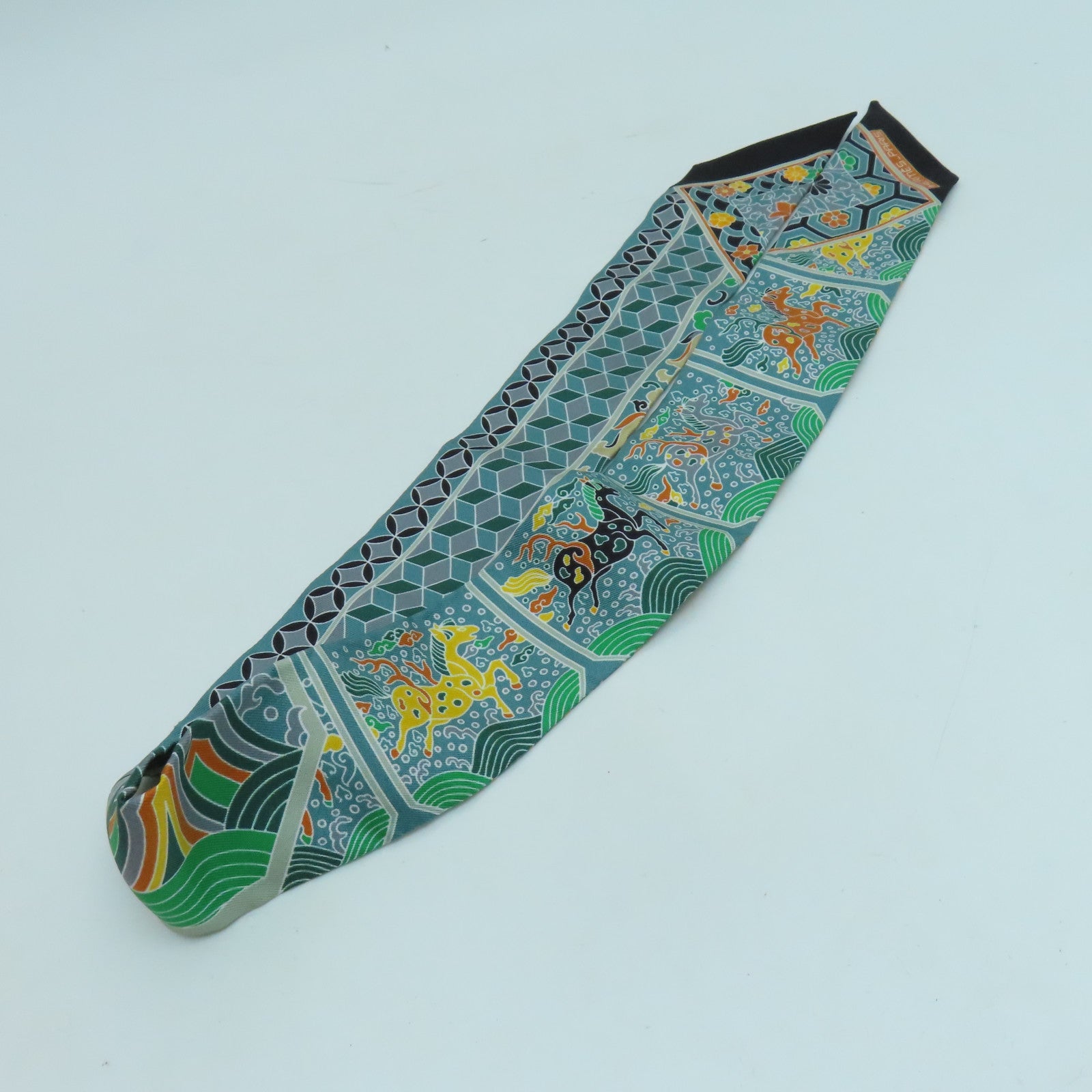 HERMES 絲質Twilly絲巾綠色彩色