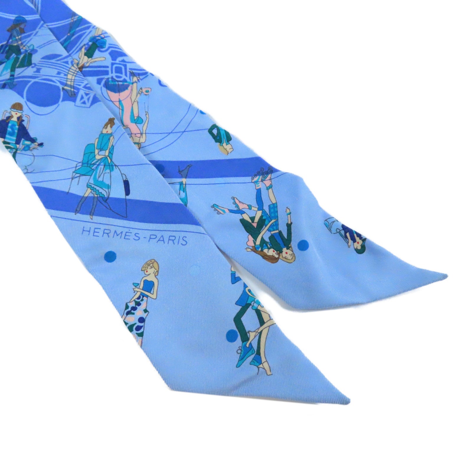 HERMES 絲質Twilly Scarf絲巾藍色