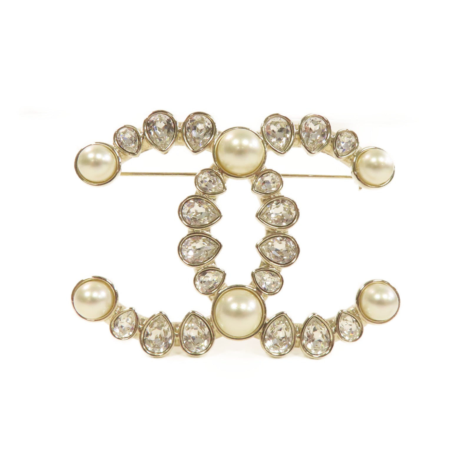 CHANEL 金屬/仿珍珠CC Brooch胸針珍珠色/金色